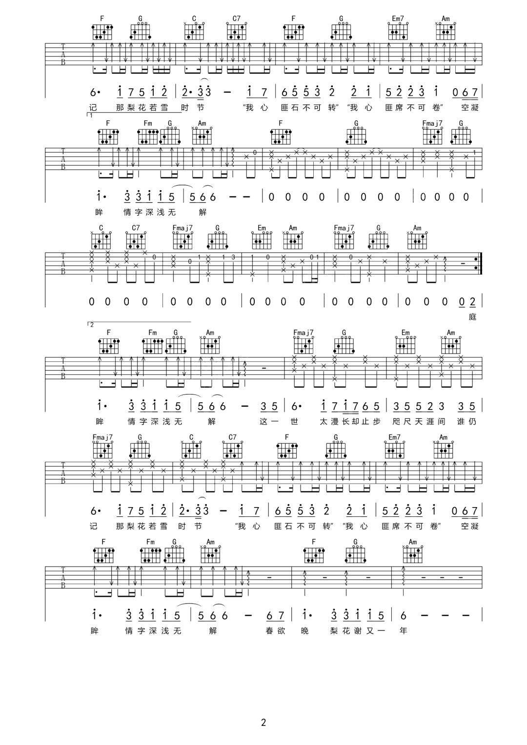 春庭雪吉他谱2-橙翼-C调指法