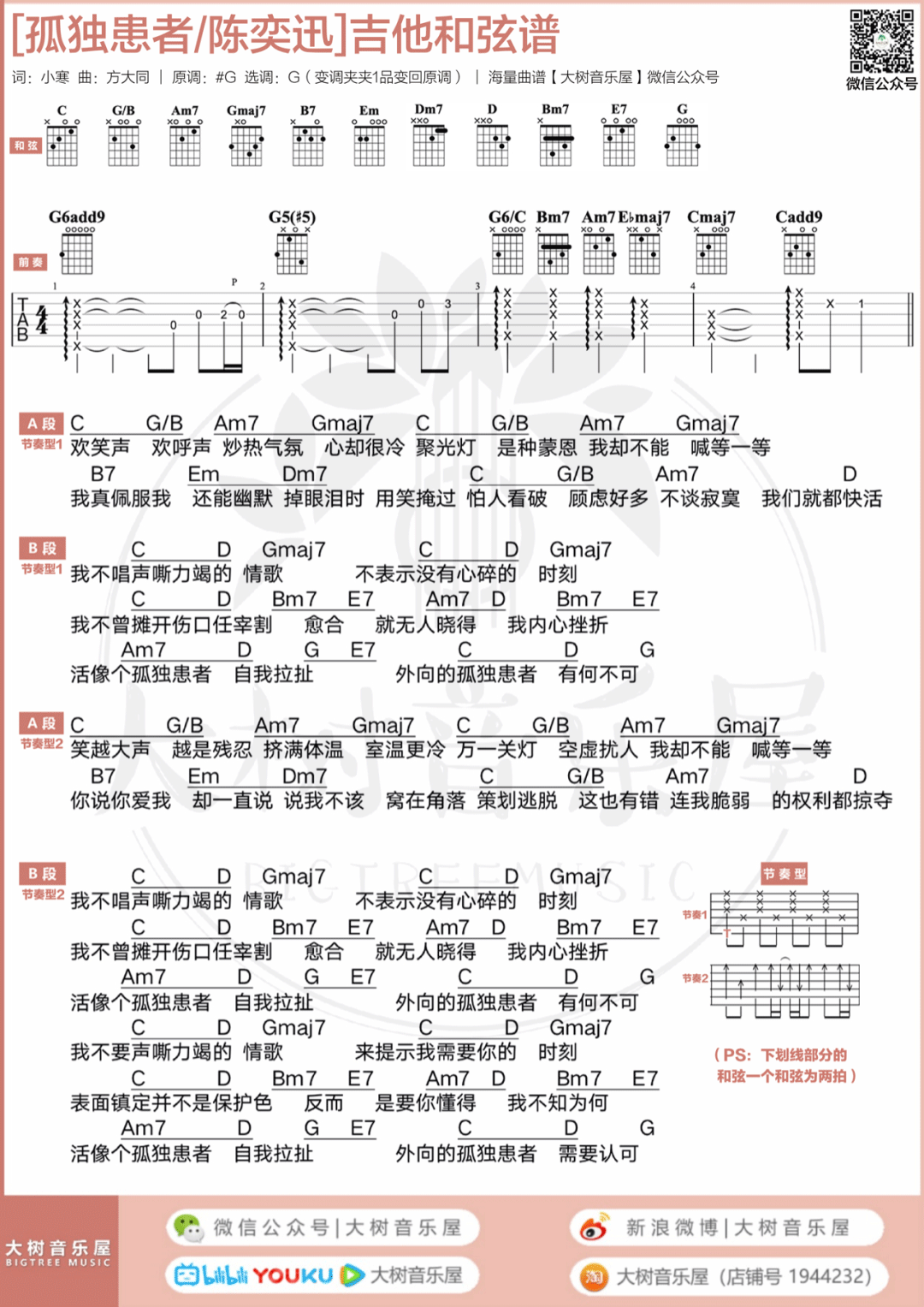 孤独患者吉他谱3-陈奕迅-G调指法