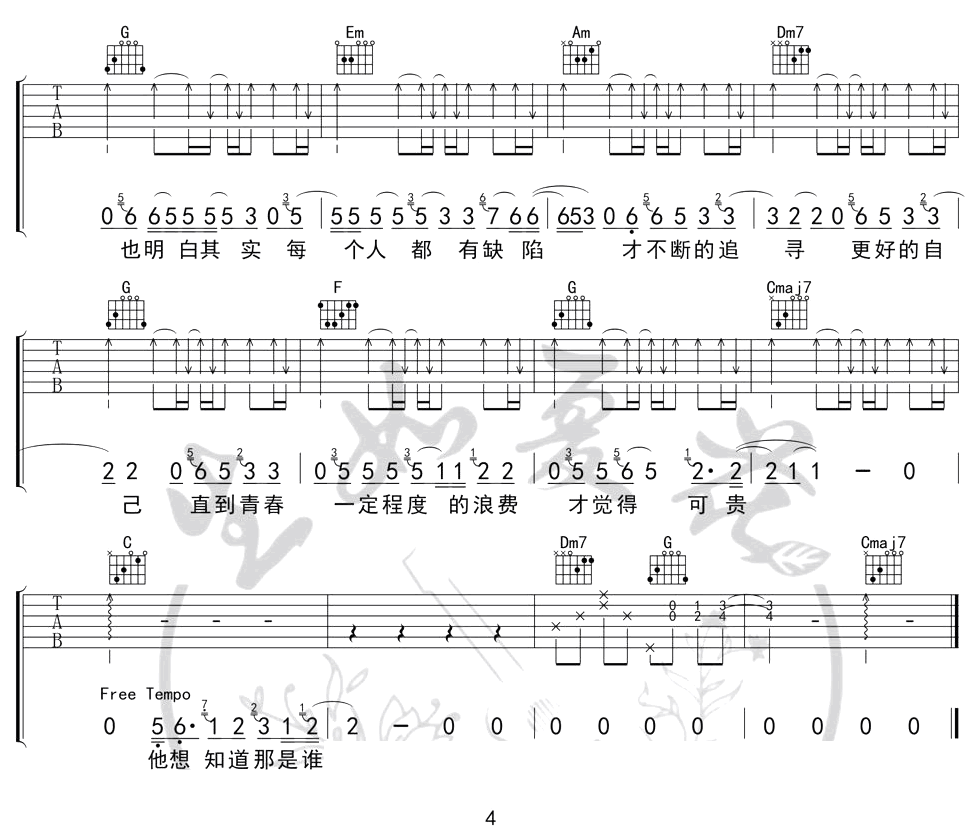 第三人称吉他谱4-Hush-C调指法