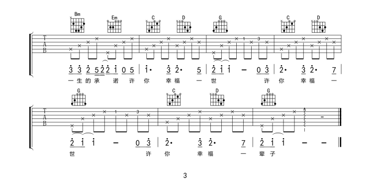 我的北方姑娘吉他谱3-姜鹏-G调指法