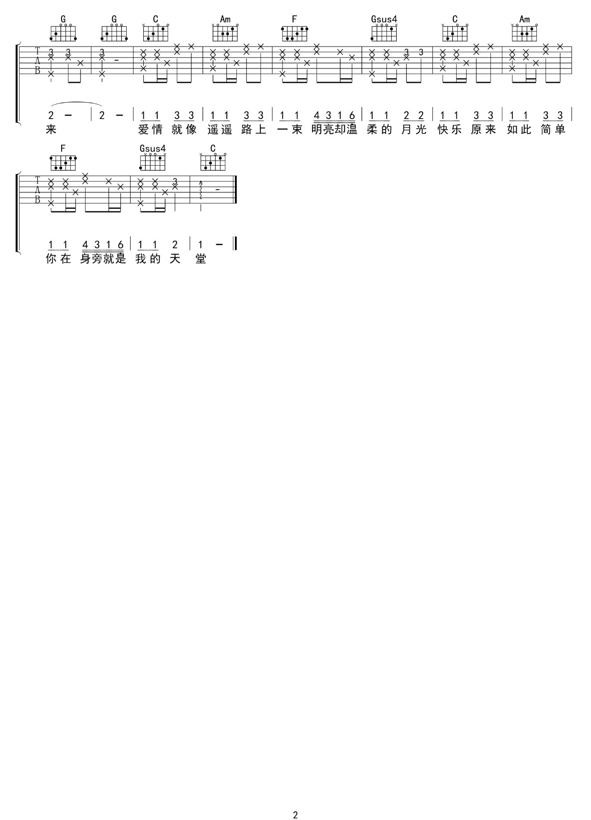 画吉他谱2-邓紫棋-C调指法