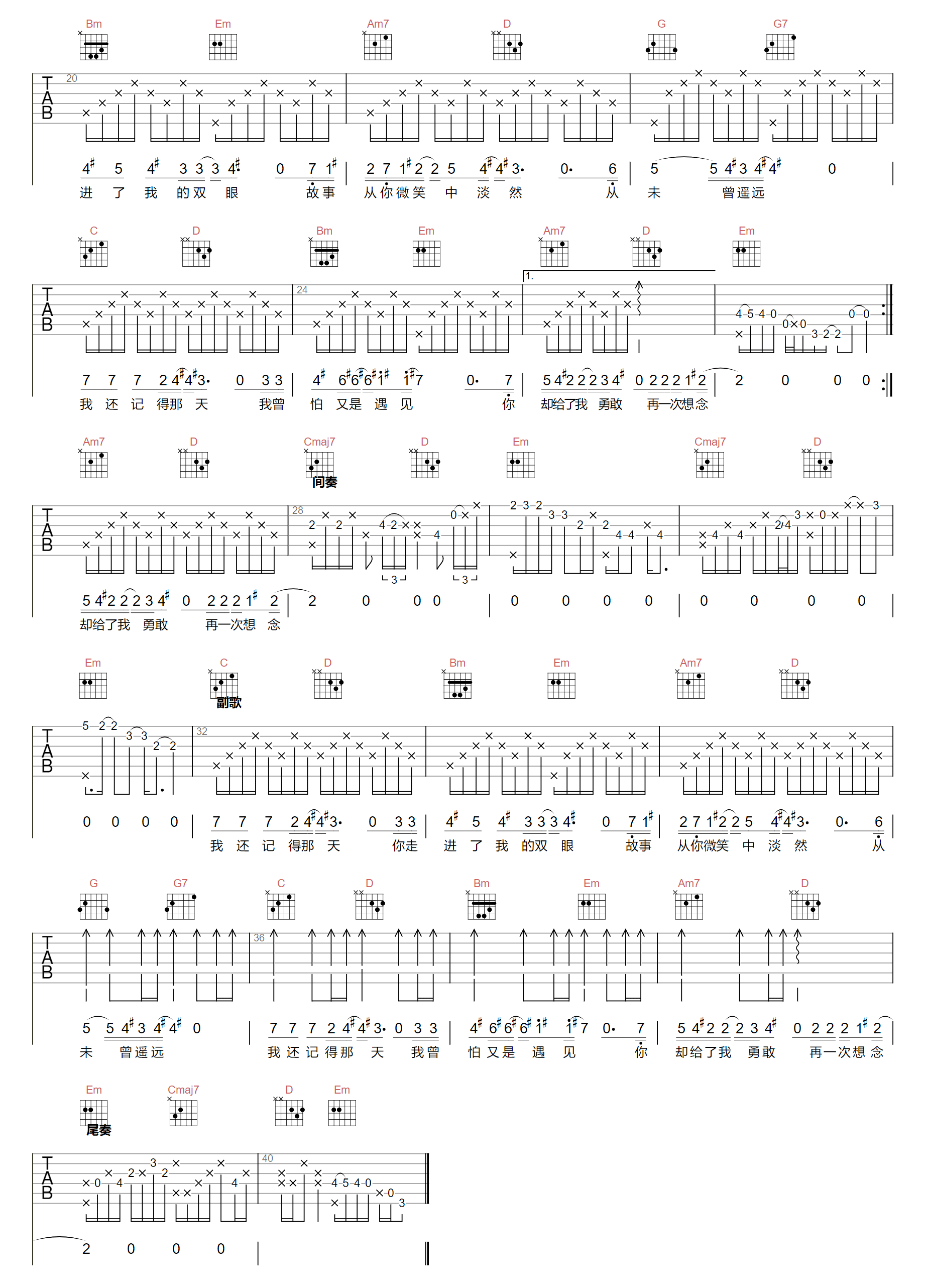 我还记得那天吉他谱2-沈以诚-G调指法