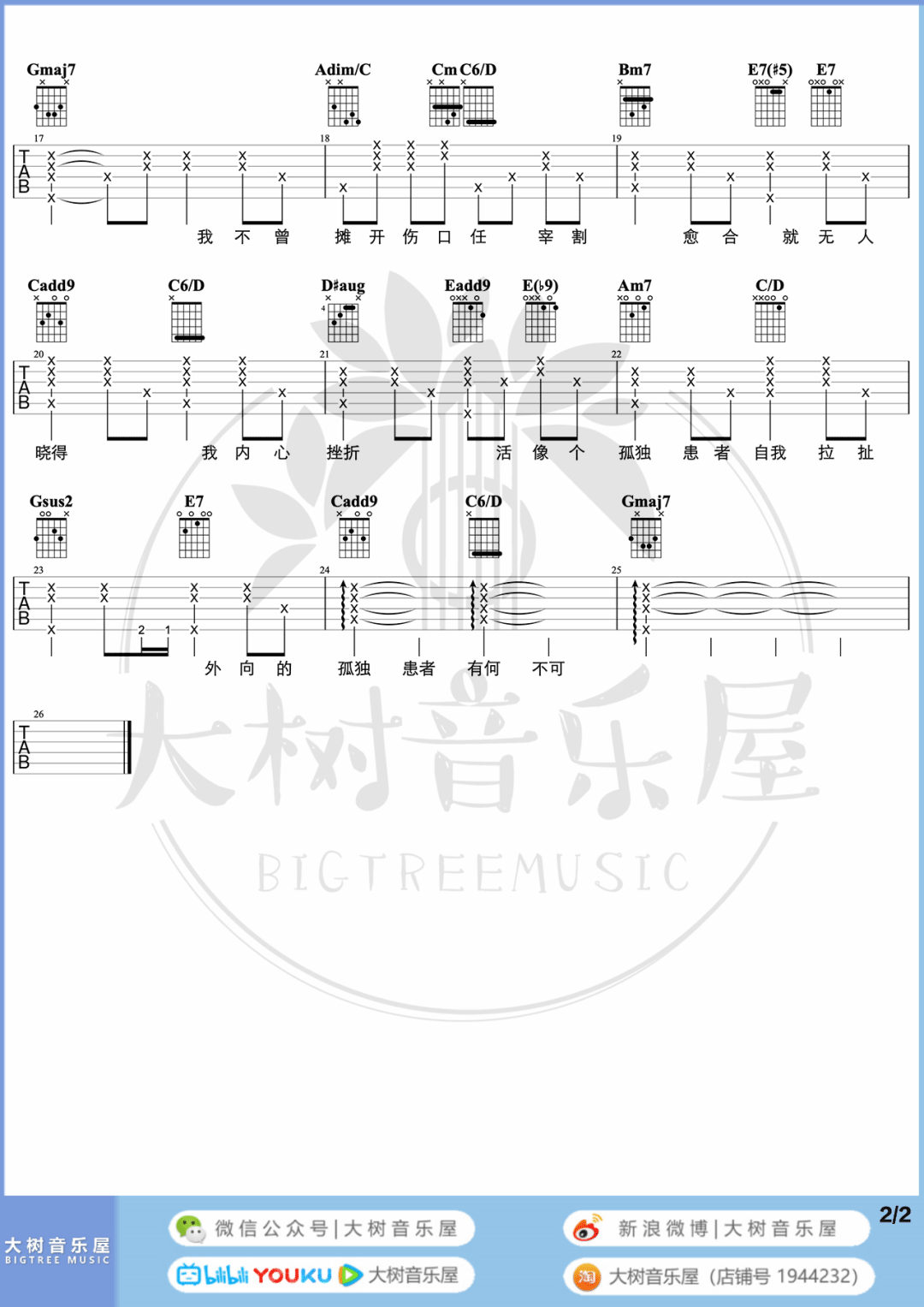 孤独患者吉他谱2-陈奕迅-G调指法