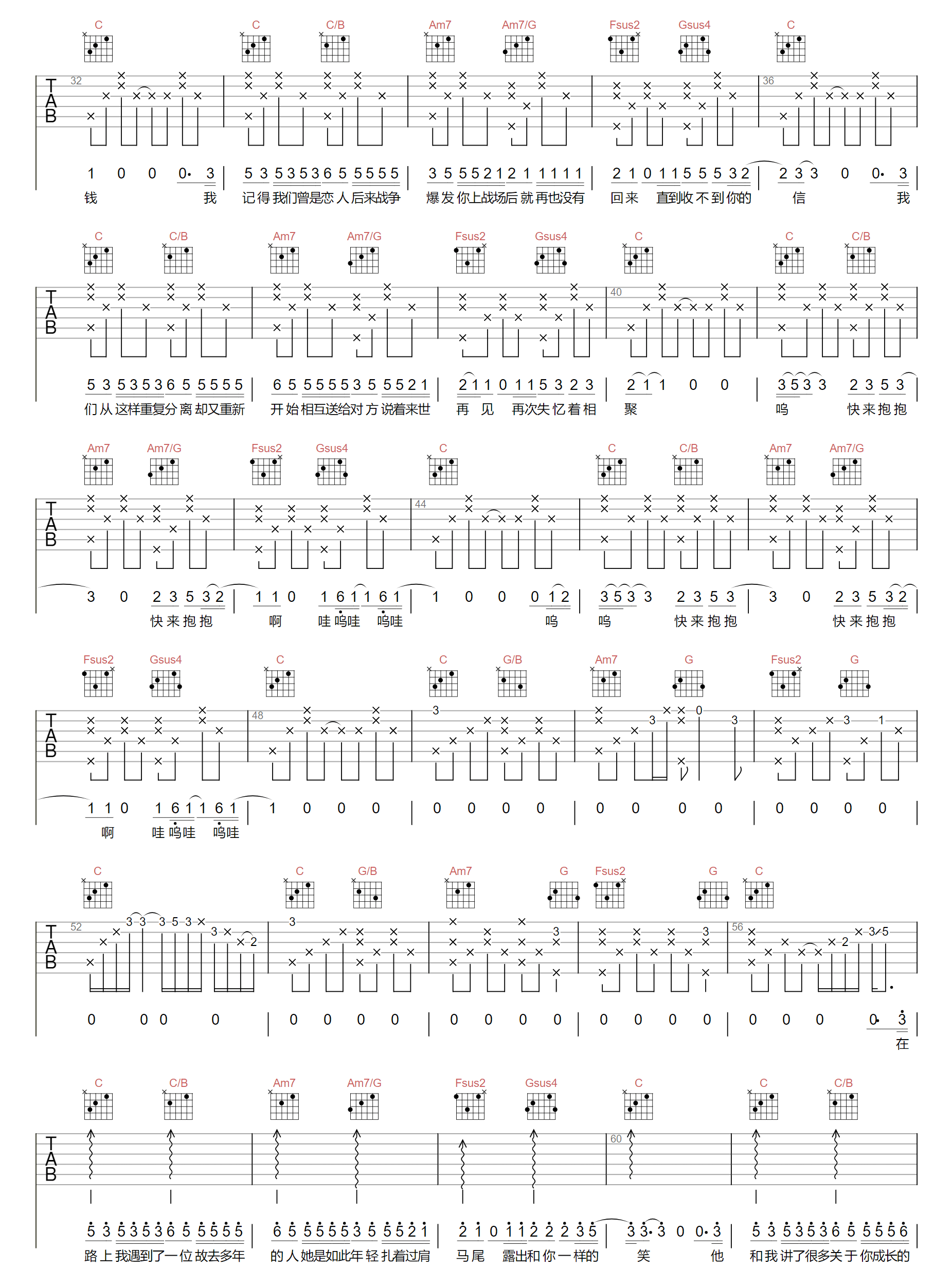 我记得吉他谱2-赵雷-C调指法