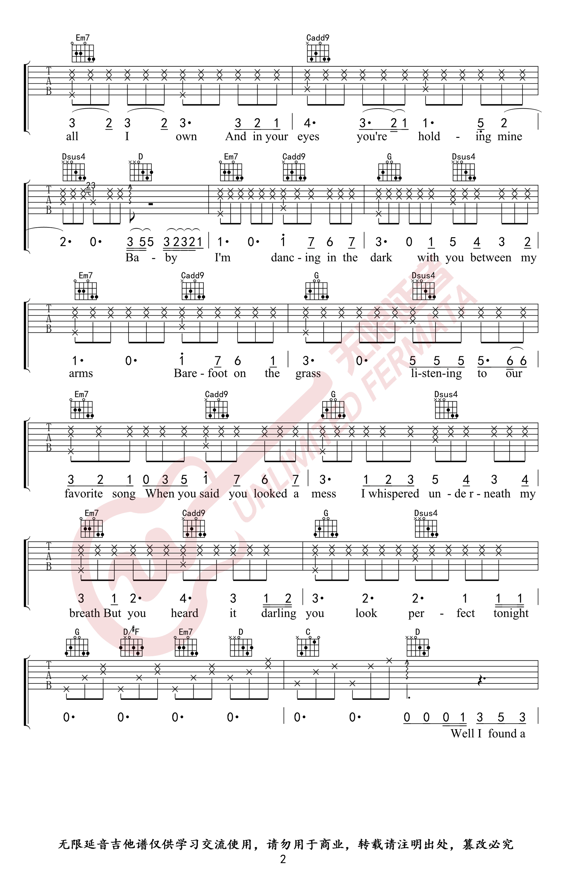 Perfect吉他谱2-Ed-Sheeran-G调指法