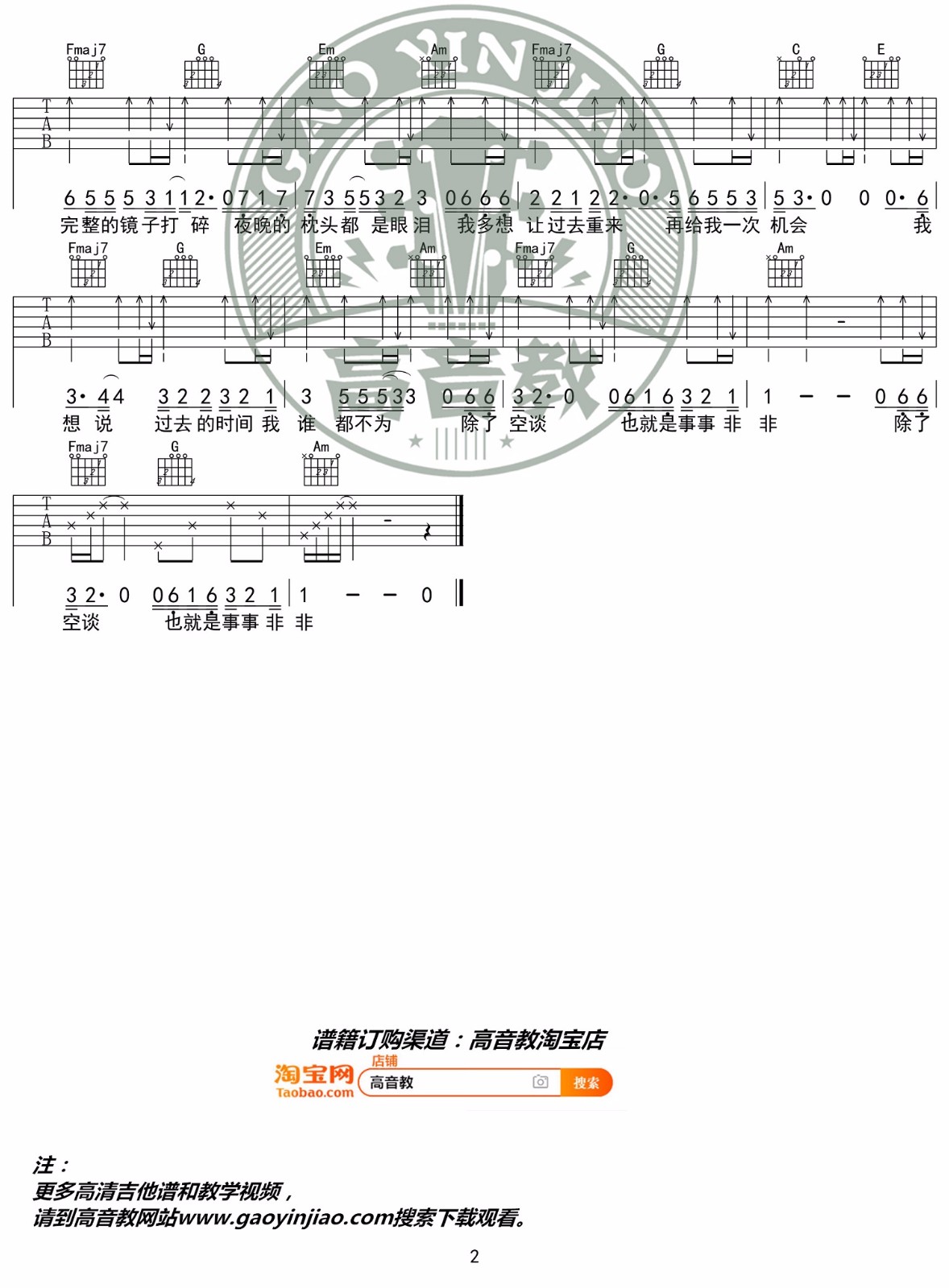 我曾吉他谱2-隔壁老樊-C调指法