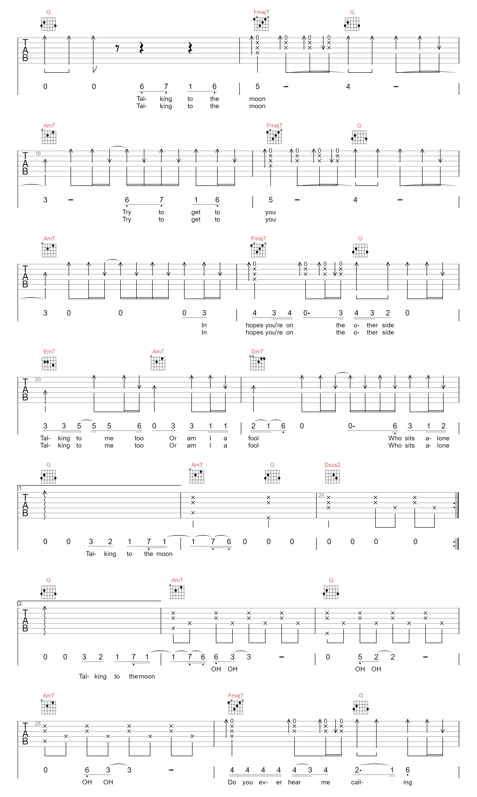 Talking-To-The-Moon吉他谱2-Bruno-Mars-C调指法