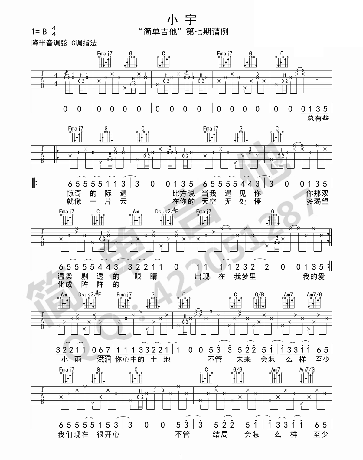 小宇吉他谱1-张震岳-C调指法