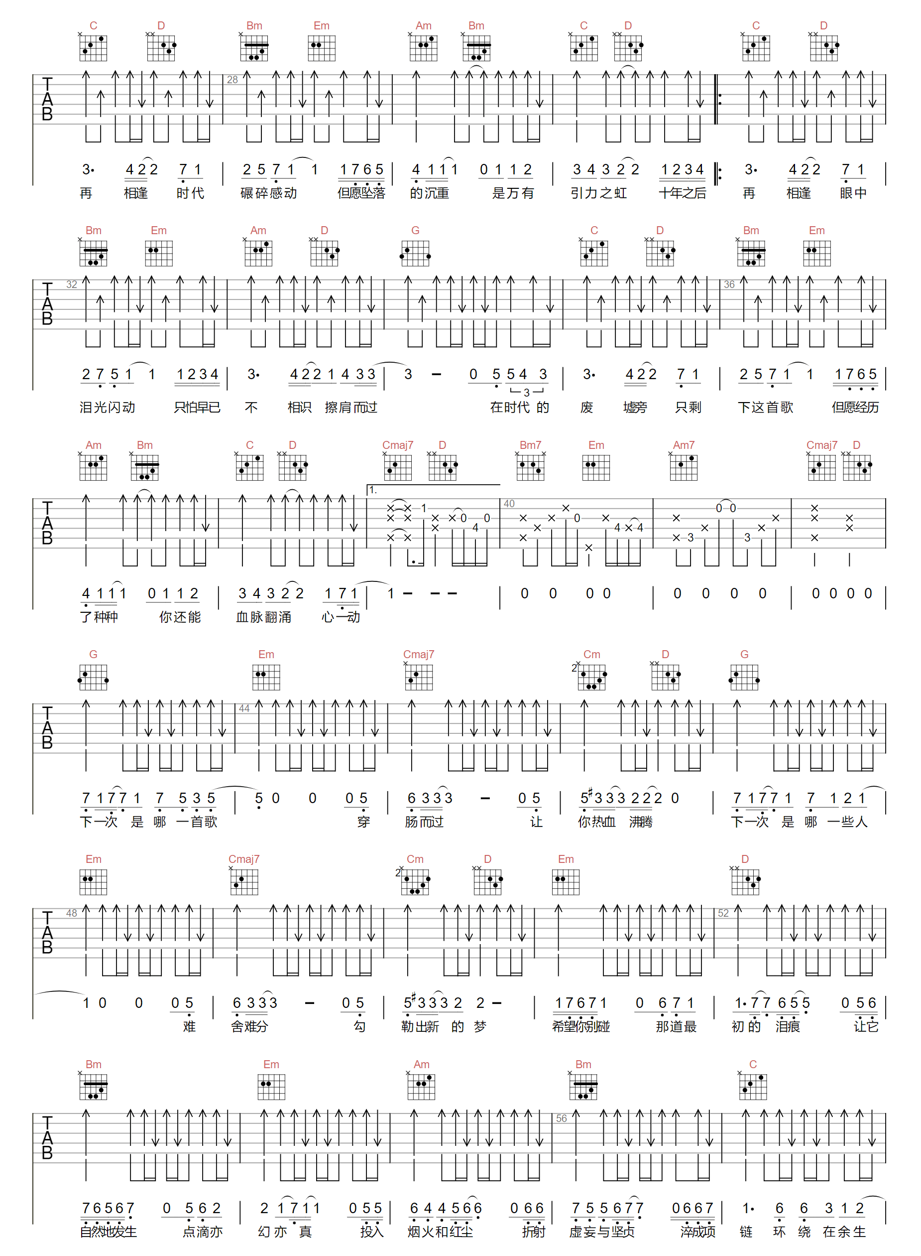 以十洲的名义吉他谱2-鞠婧祎-G调指法