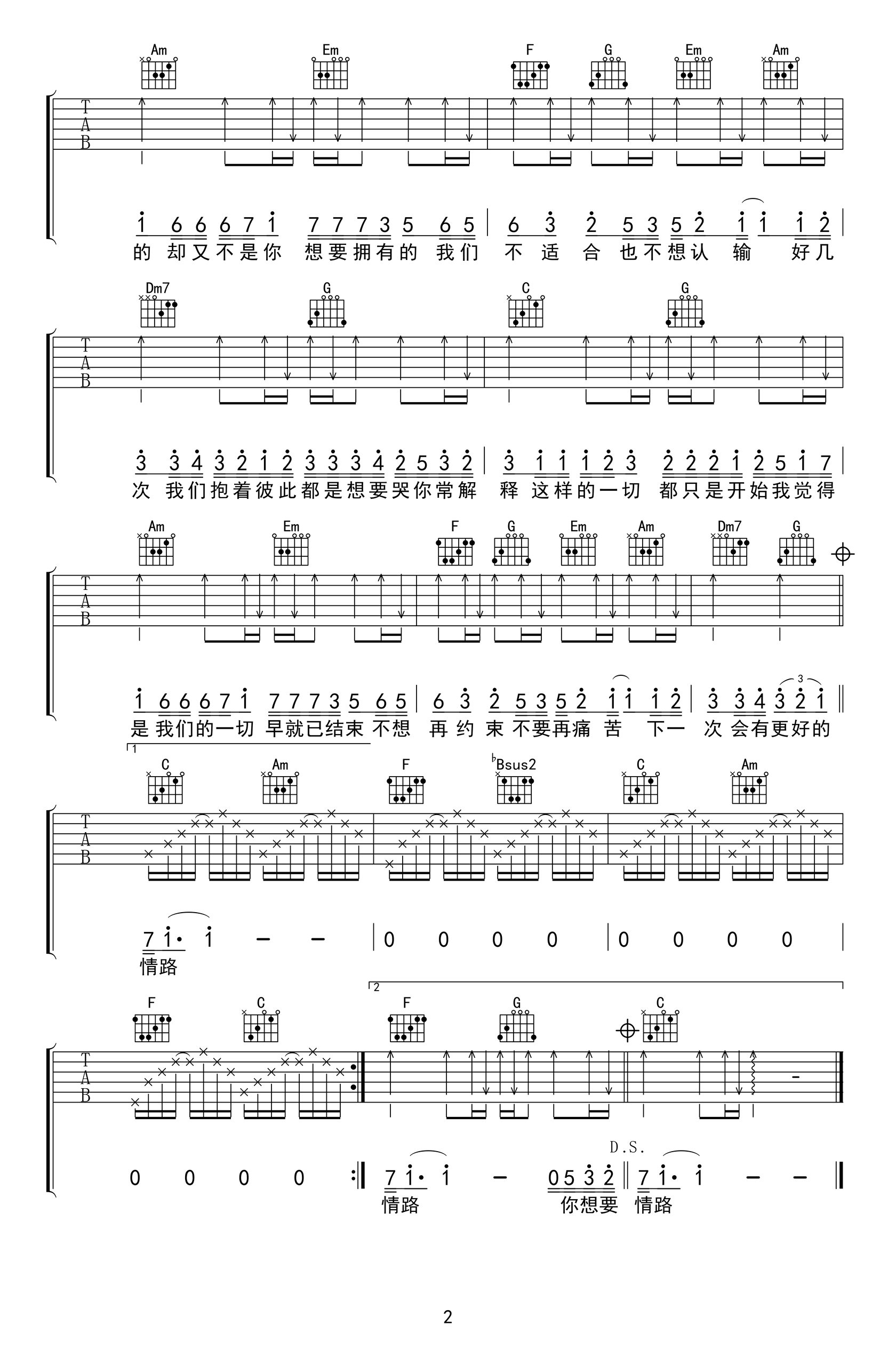 最近吉他谱2-王小帅-C调指法