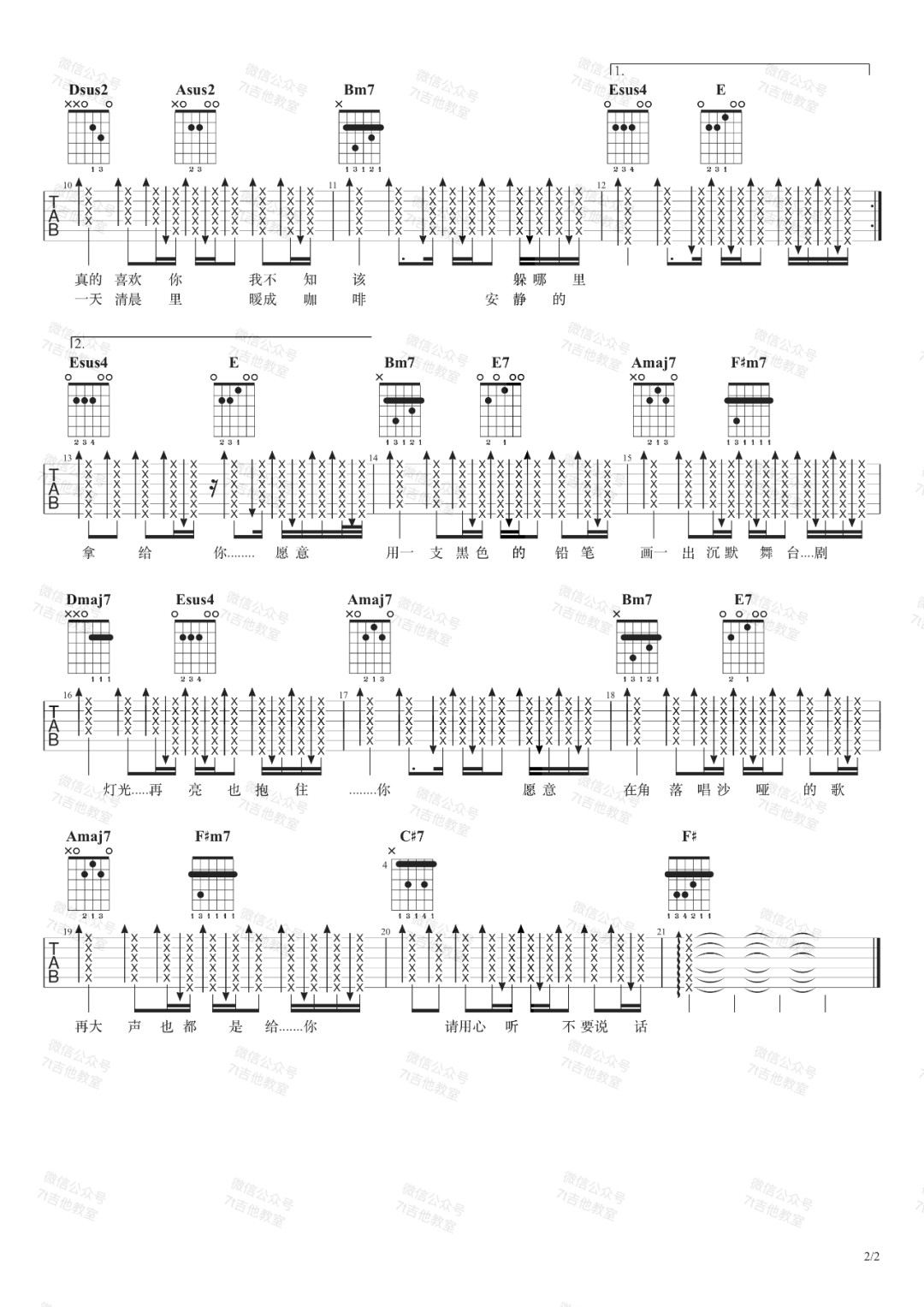 不要说话吉他谱2-陈奕迅-A调指法
