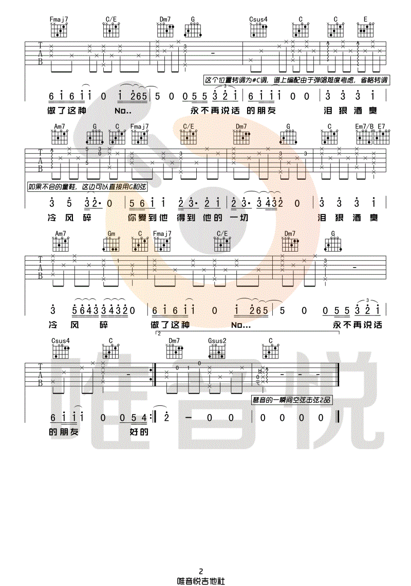 好的晚安吉他谱2-邓见超-C调指法