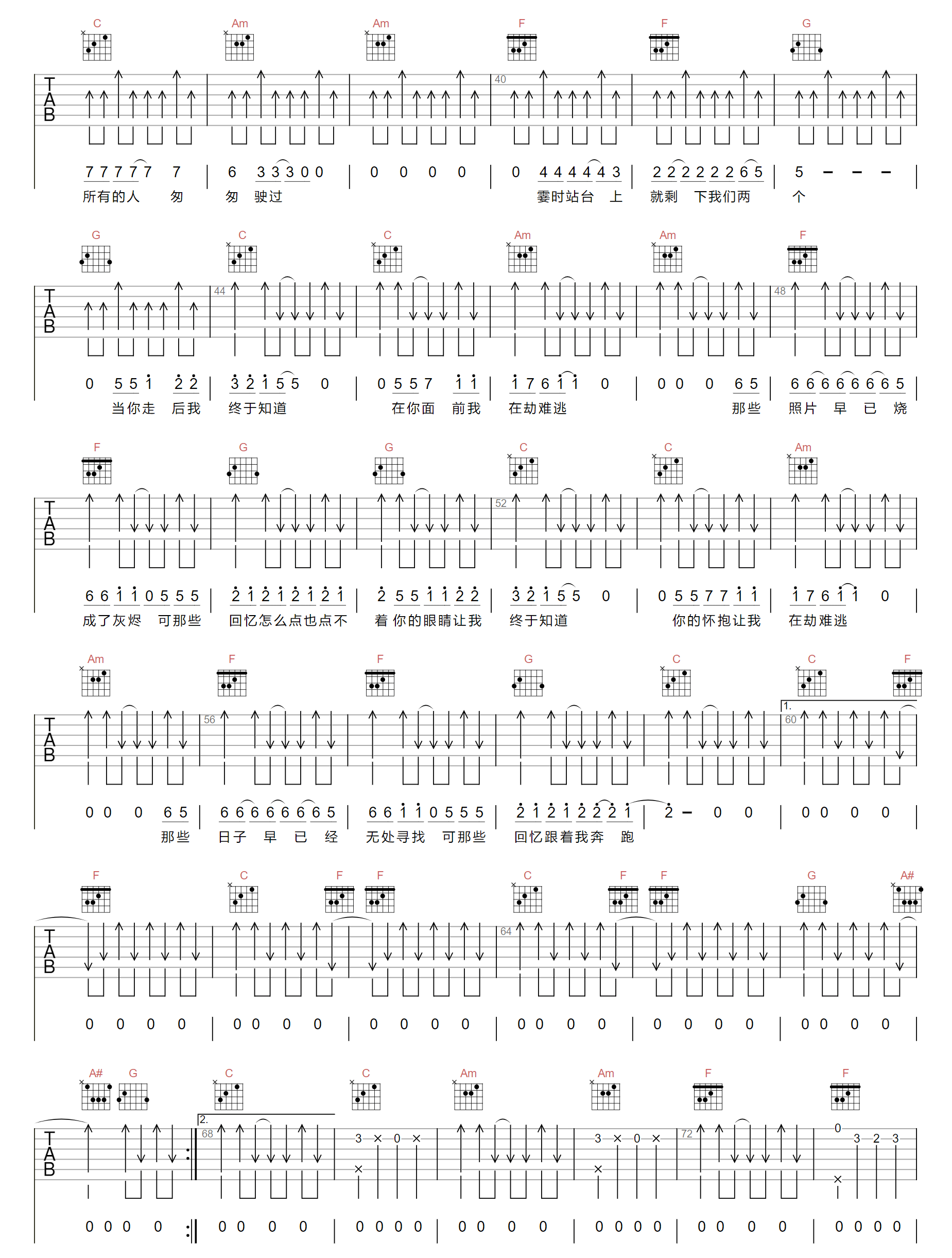 在劫难逃吉他谱2-叶蓓-C调指法