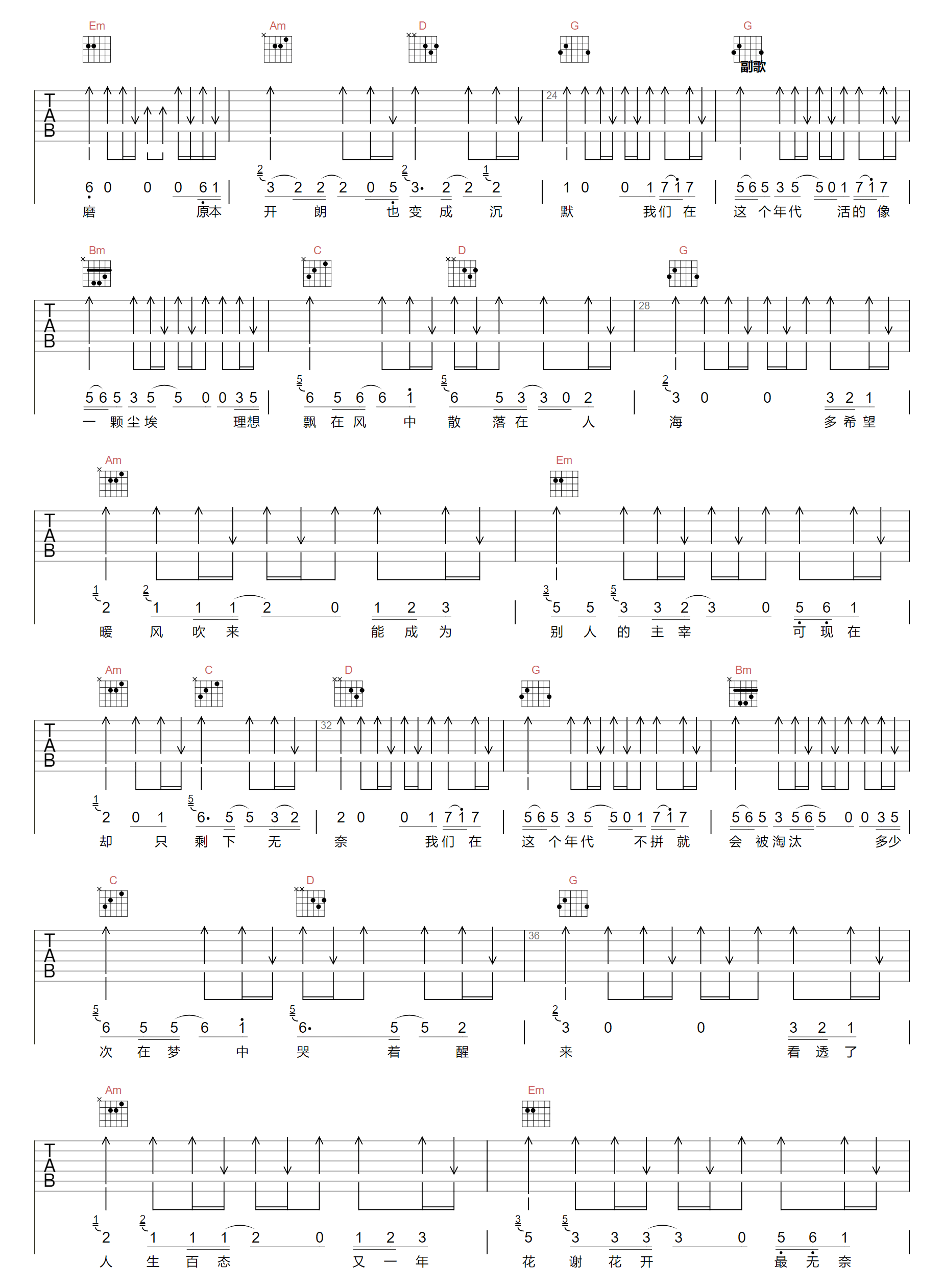 这个年代吉他谱2-大欢-G调指法