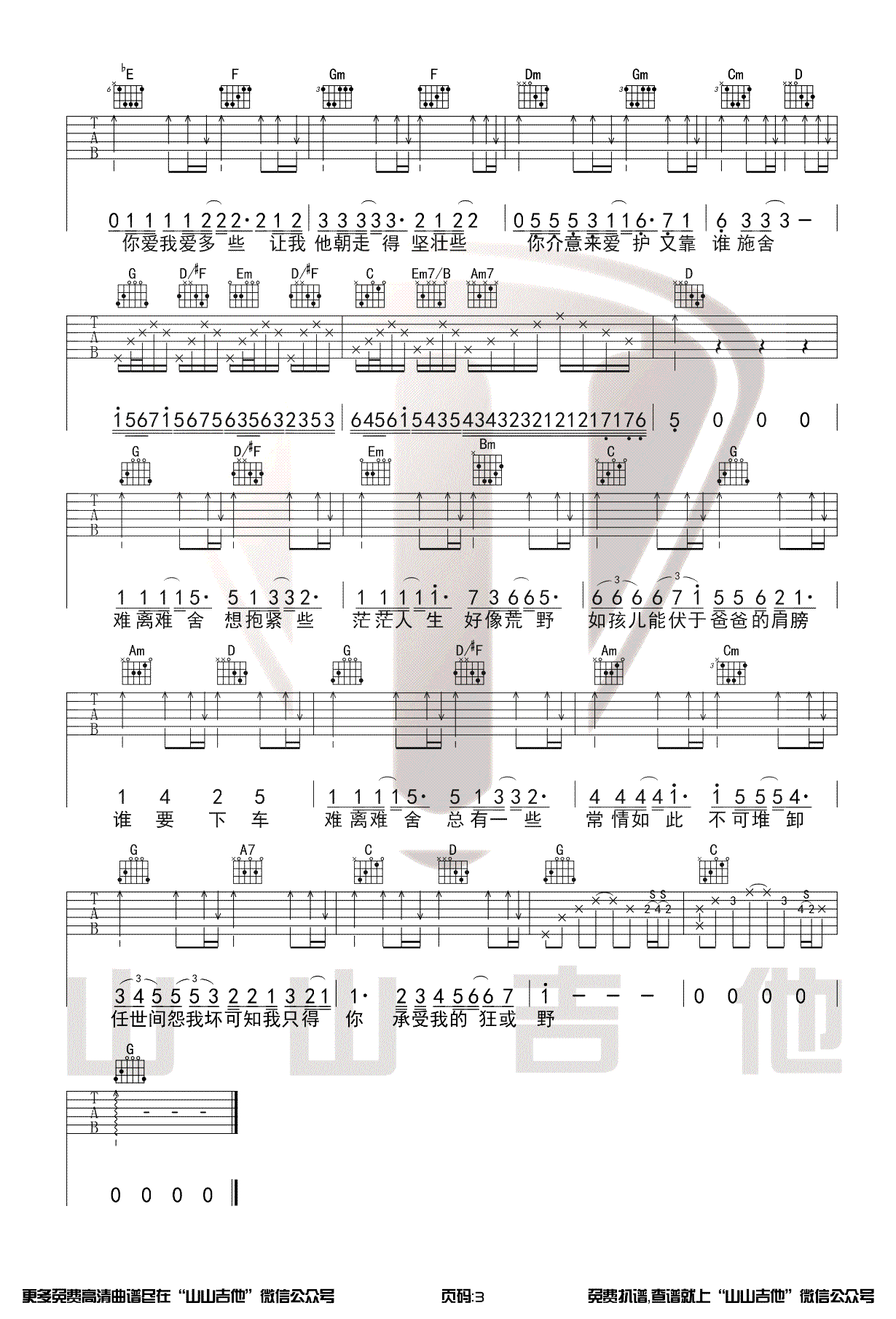 单车吉他谱3-陈奕迅-G调指法