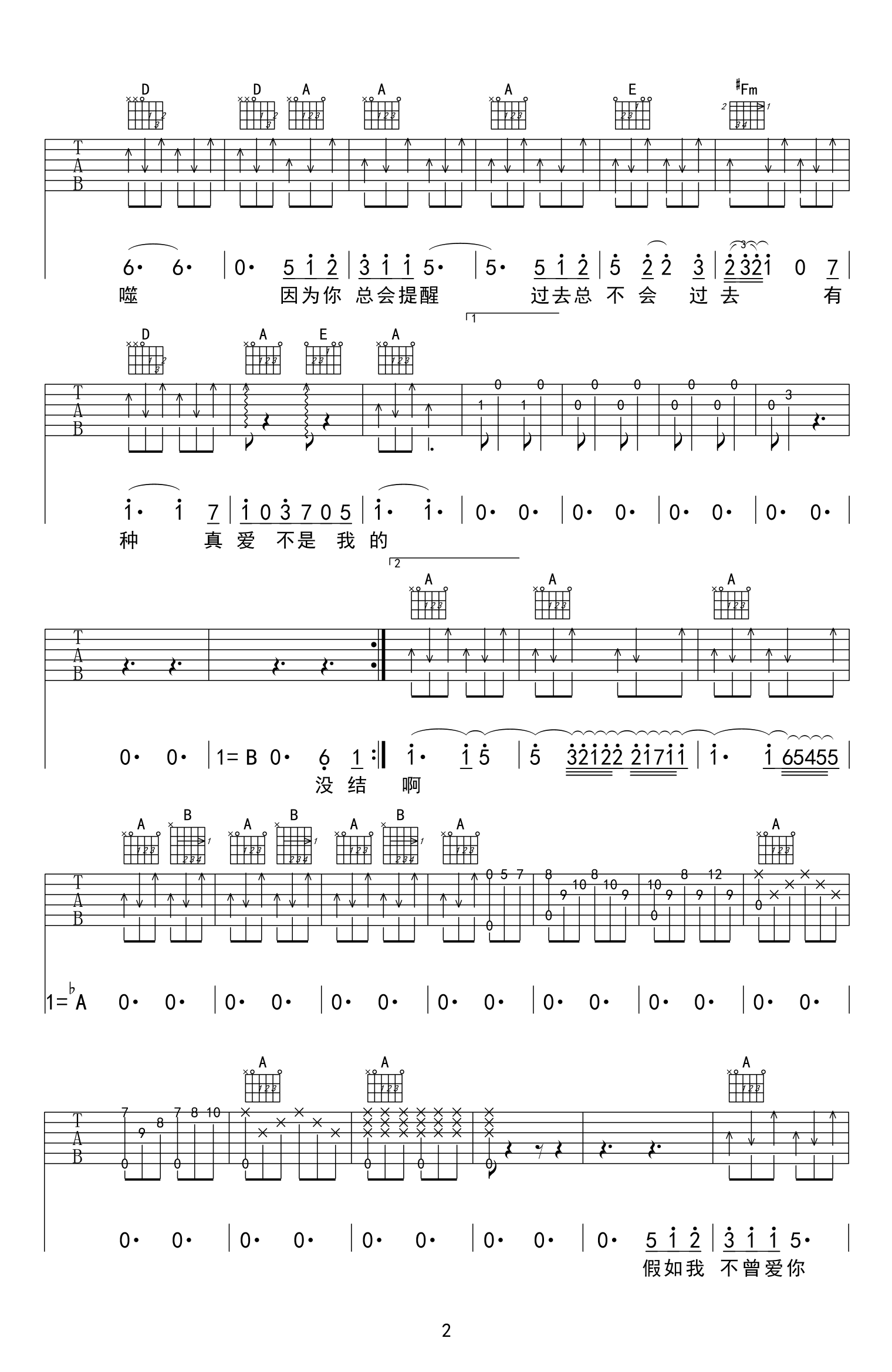 爱吉他谱2-莫文蔚-C调指法