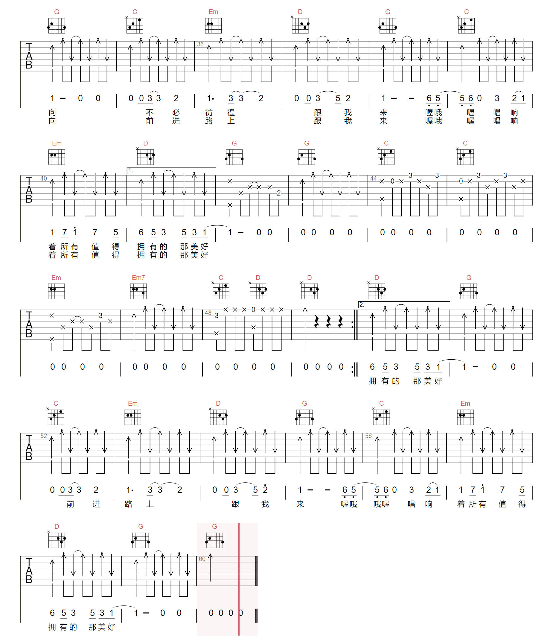 伴你成长吉他谱2-白挺-G调指法