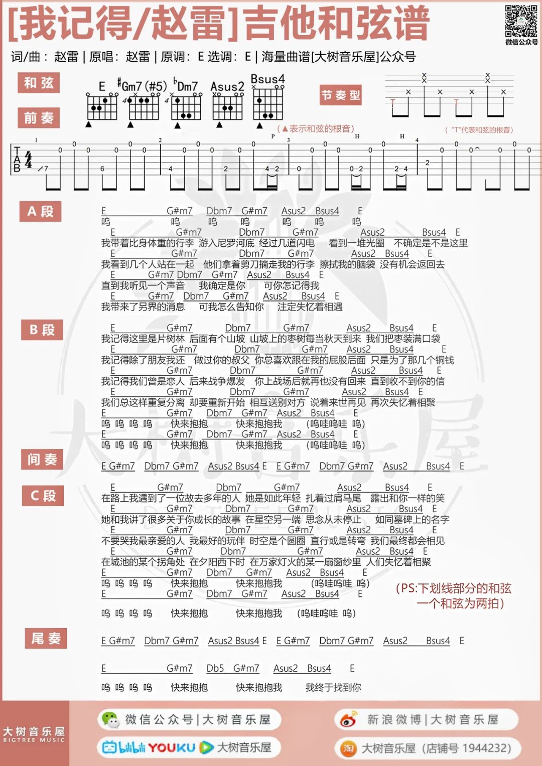 我记得吉他谱4-赵雷-E调指法