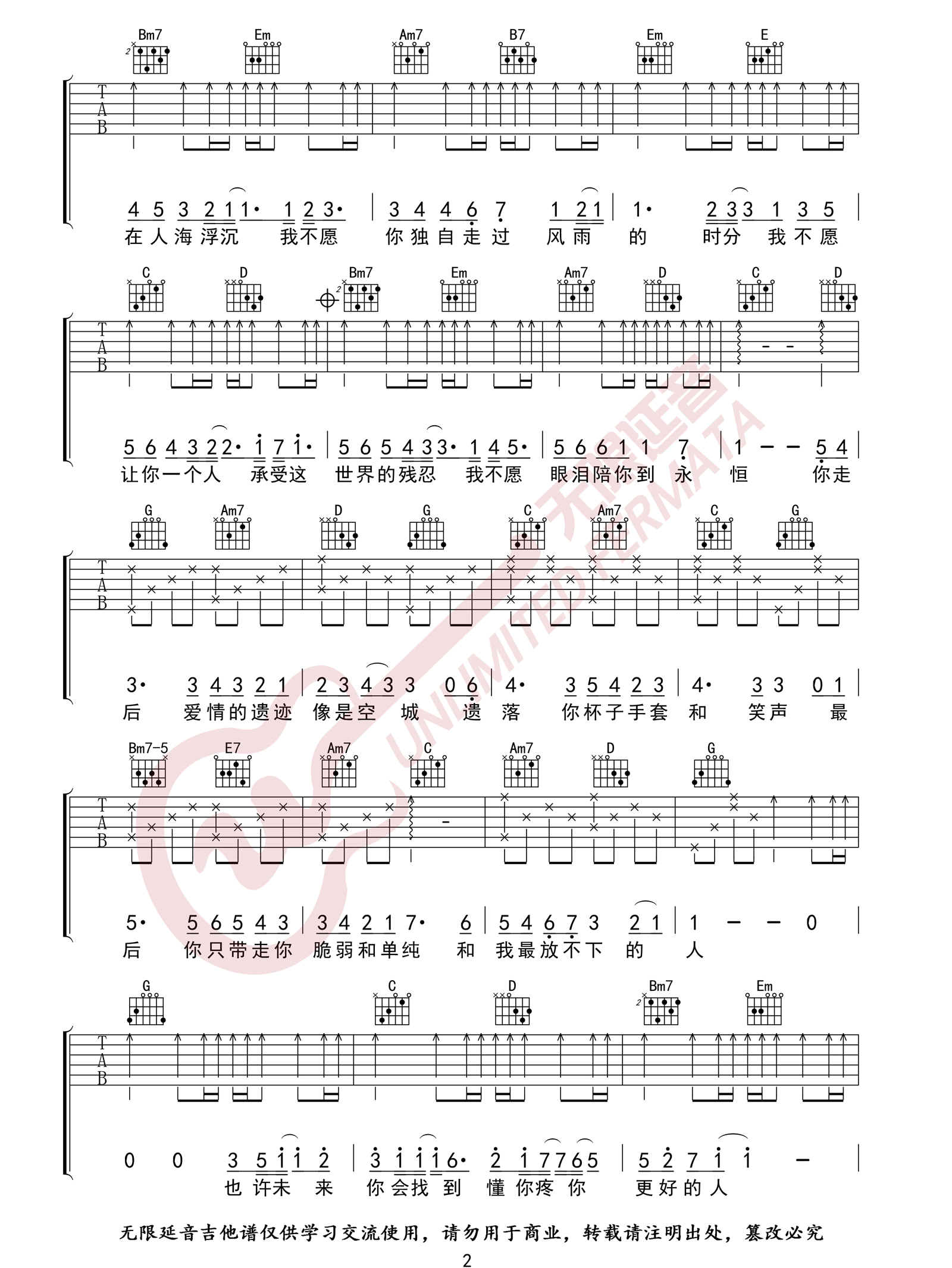 我不愿让你一个人吉他谱2-五月天-G调指法