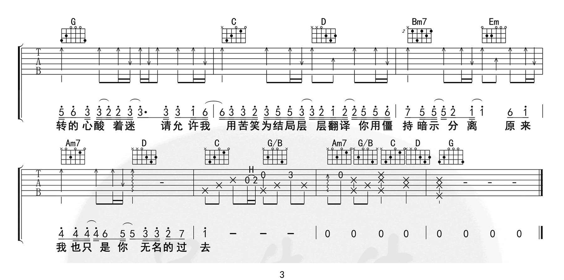 暗示分离吉他谱3-en-G调指法