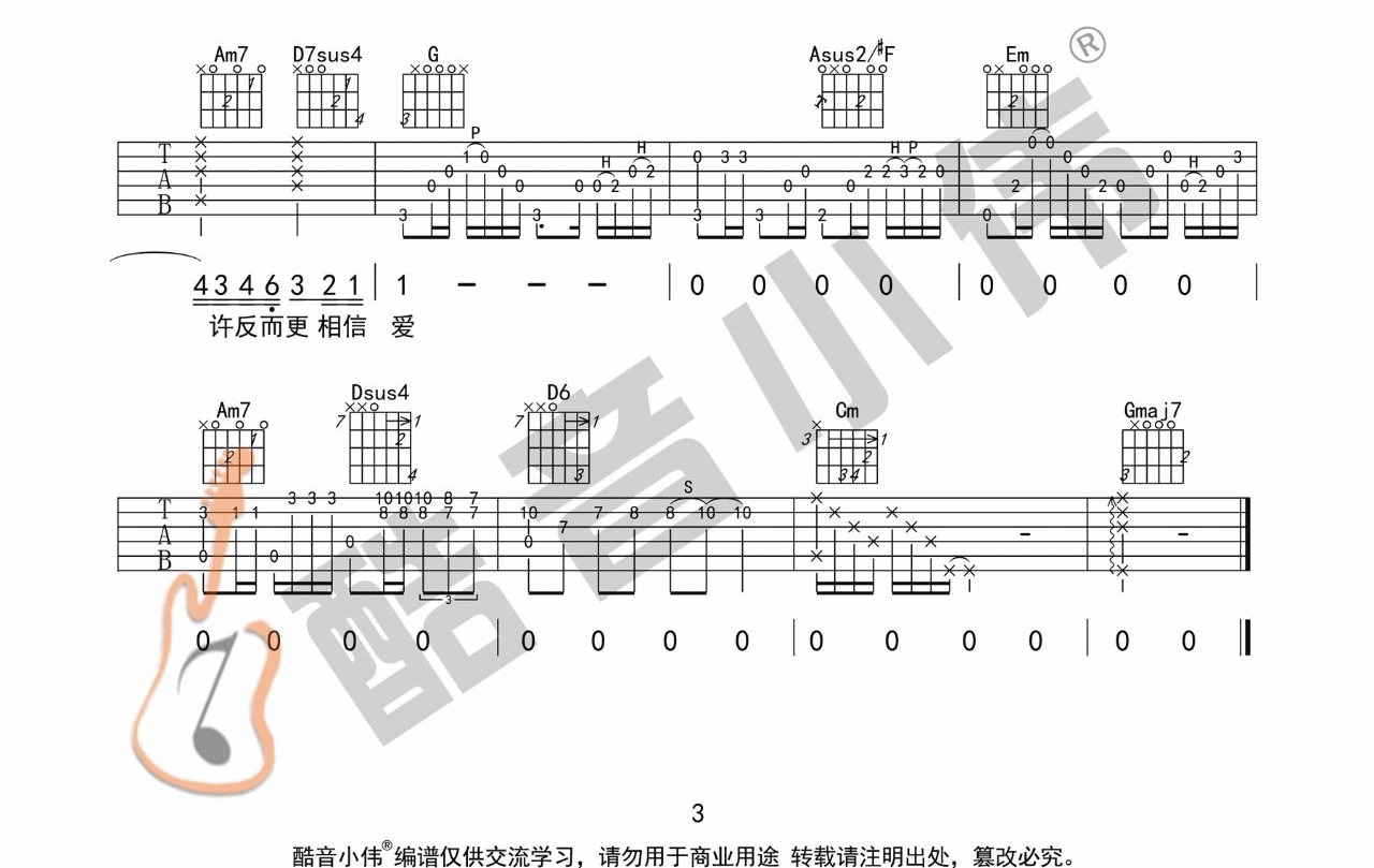 忽然之间吉他谱3-莫文蔚-G调指法