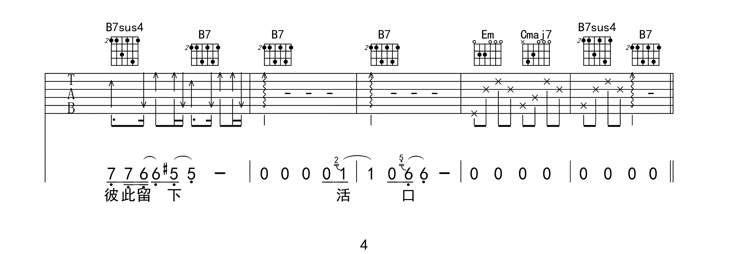 放生吉他谱4-范逸臣-G调指法