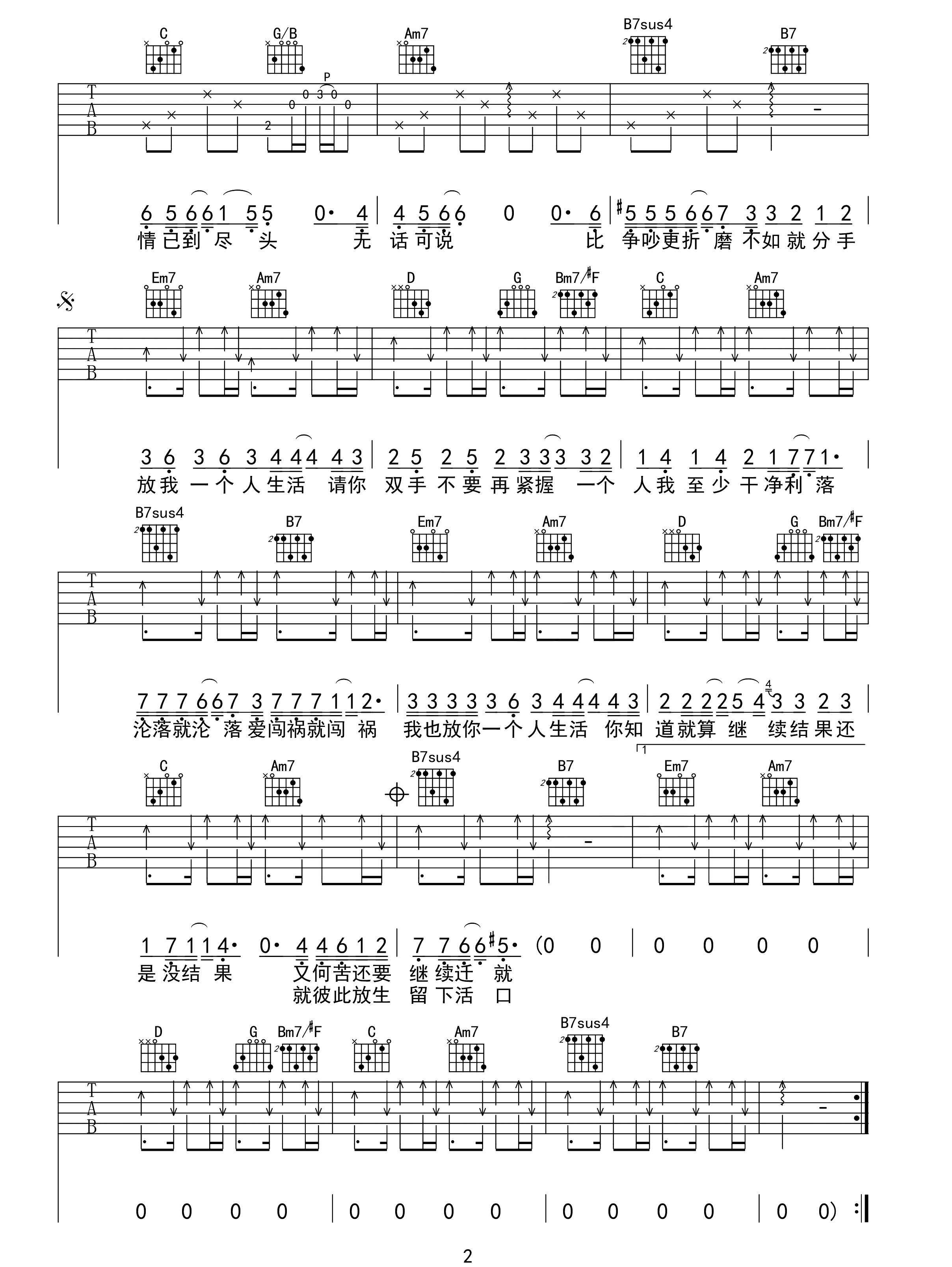 放生吉他谱2-范逸臣-G调指法