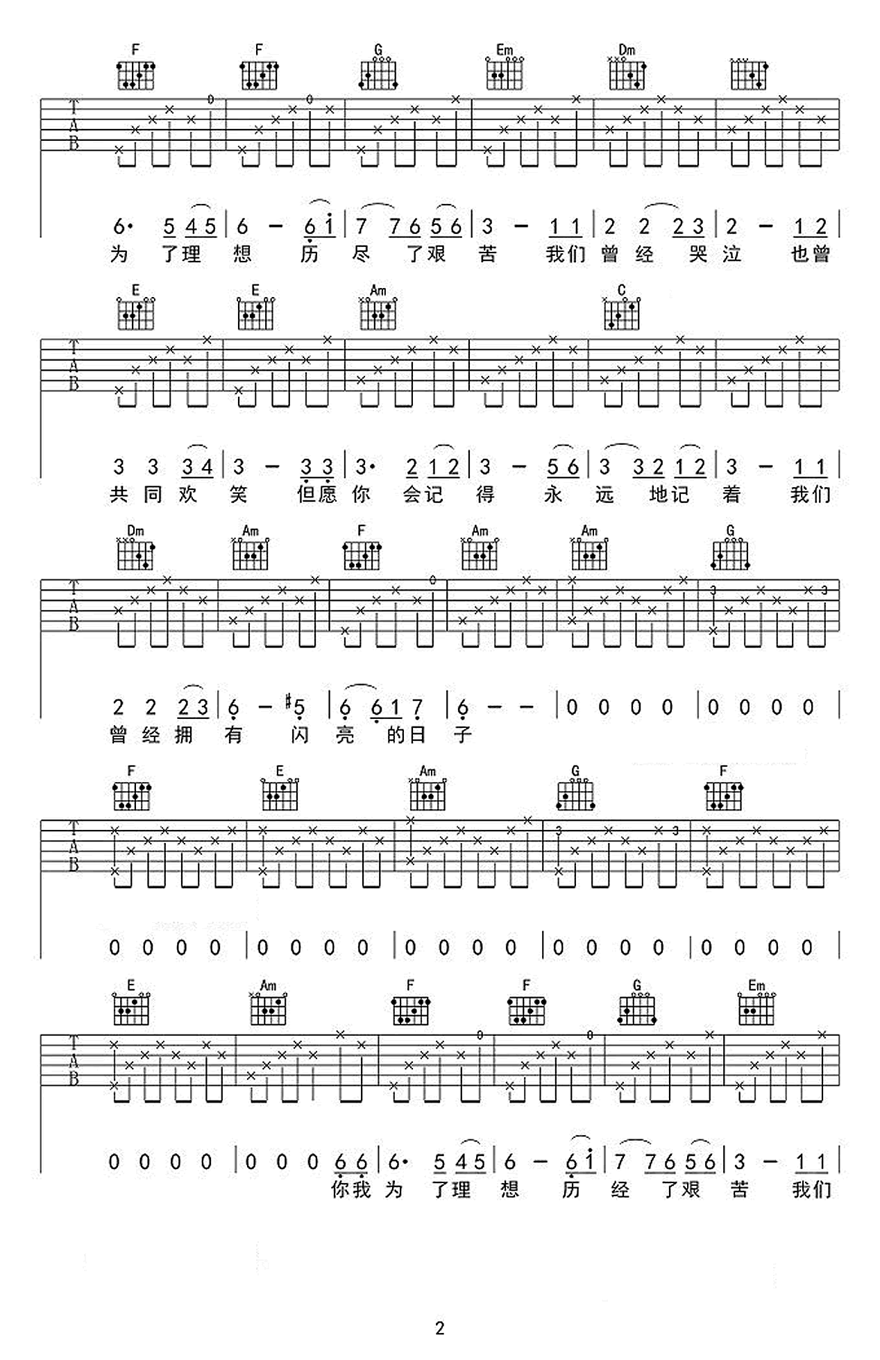 闪亮的日子吉他谱2-刘文正-C调指法