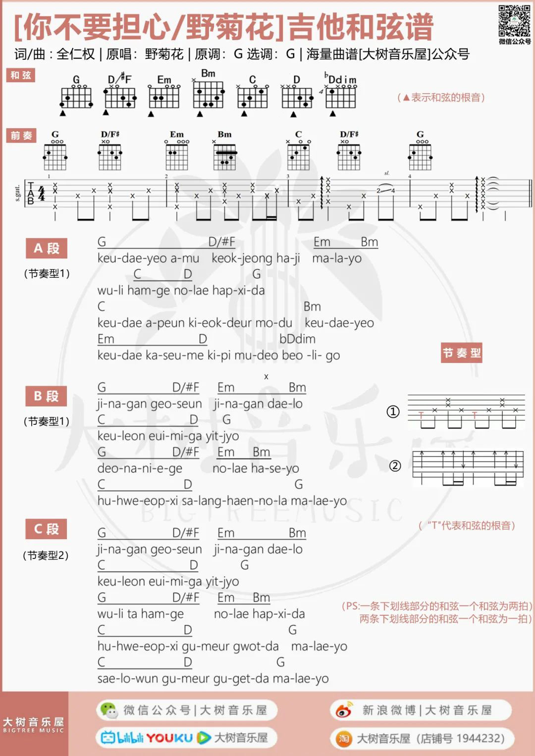 你不要担心吉他谱5-野菊花-G调指法