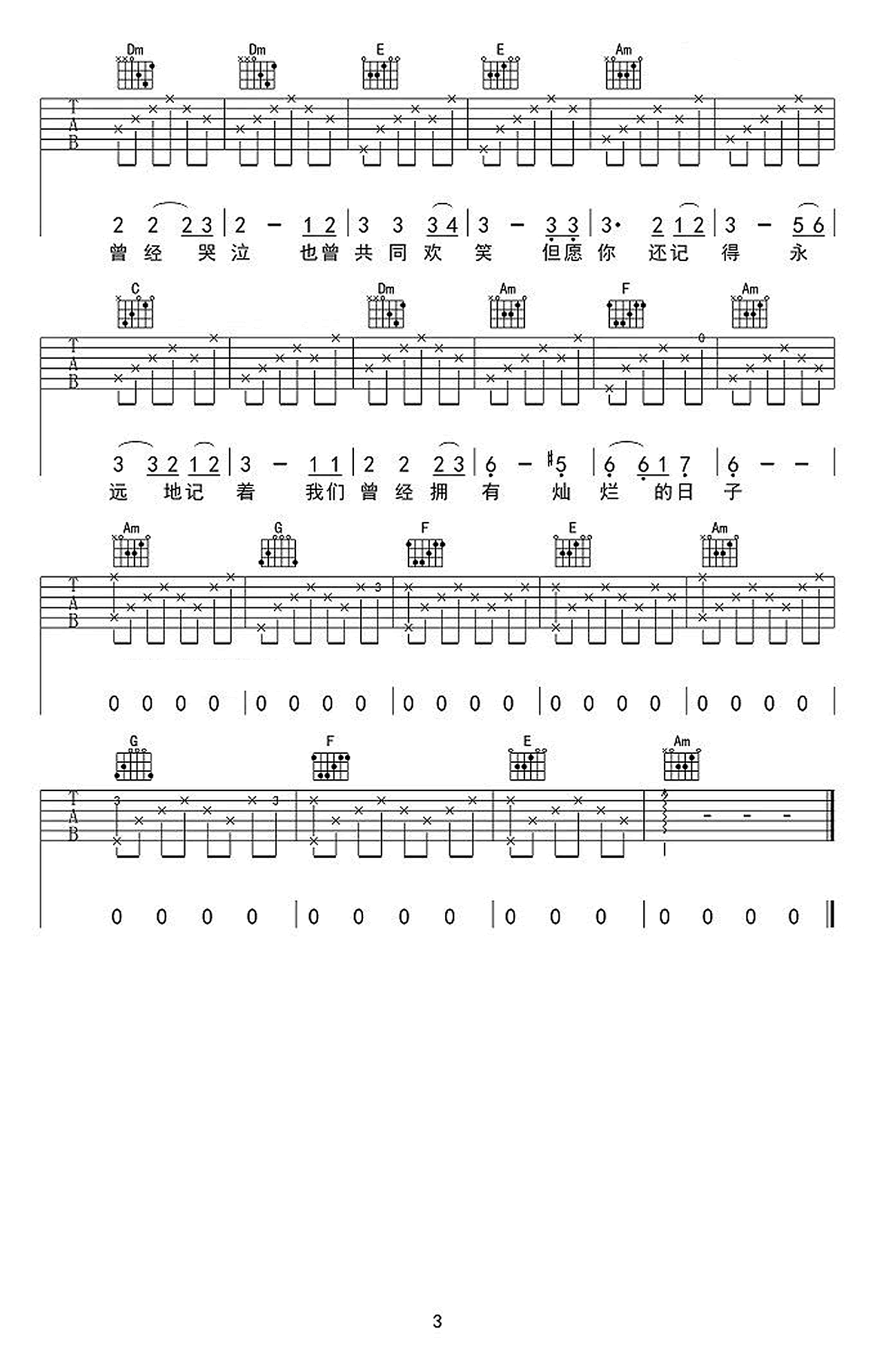 闪亮的日子吉他谱3-刘文正-C调指法