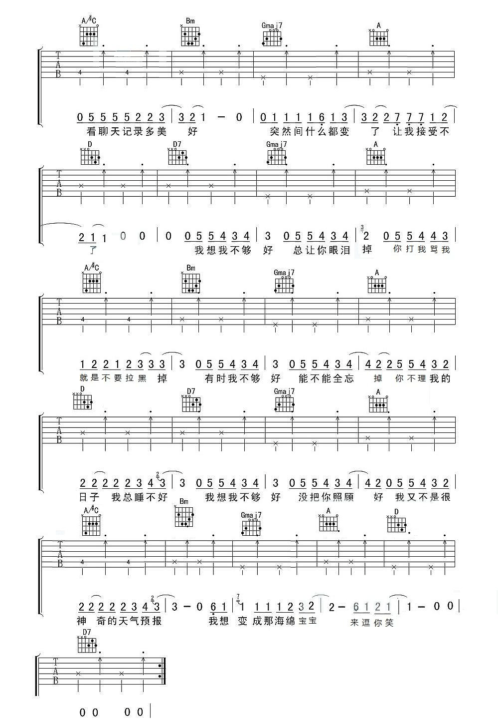 我想我不够好吉他谱2-回音哥-D调指法