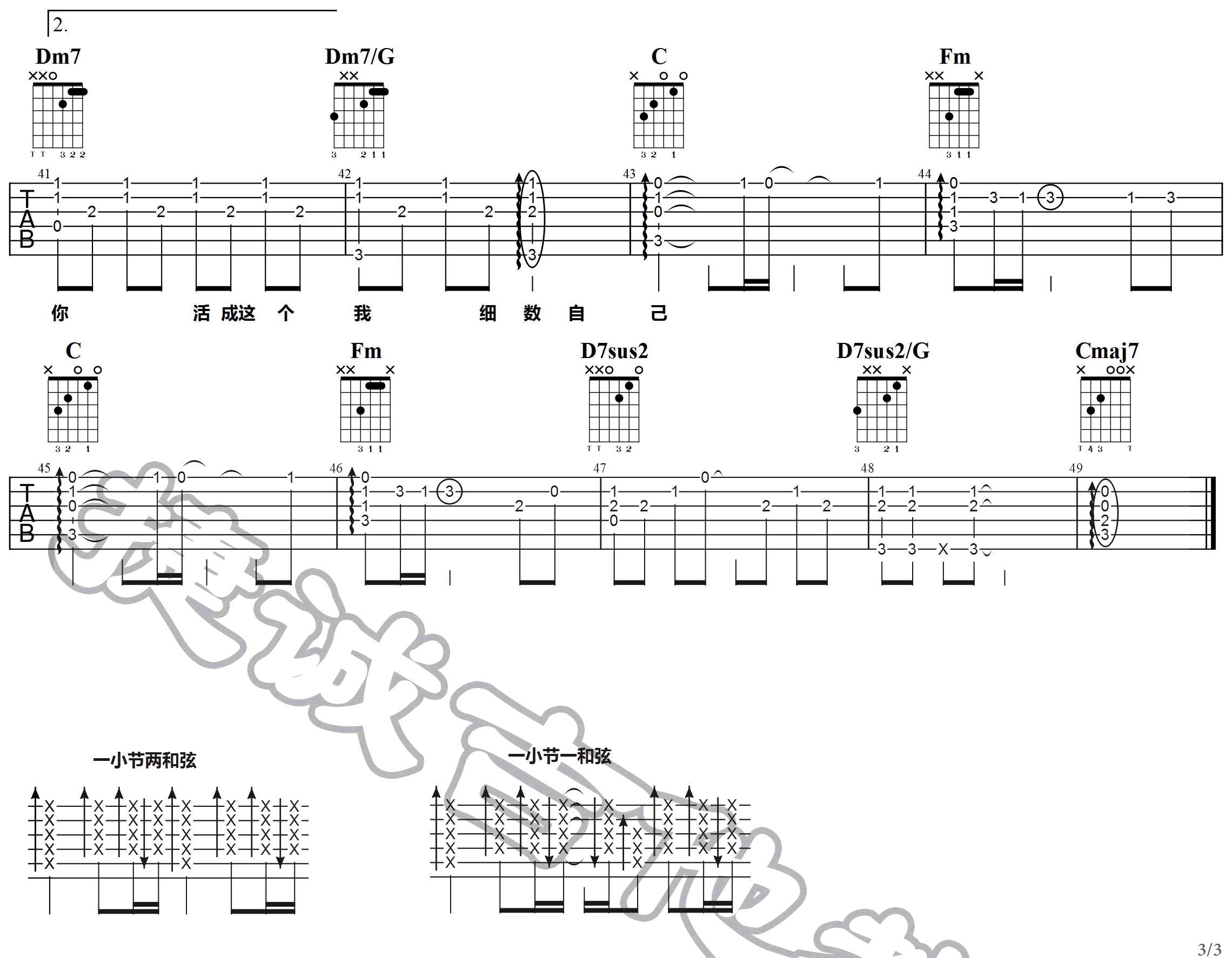 年轮说吉他谱3-杨丞琳-C调指法