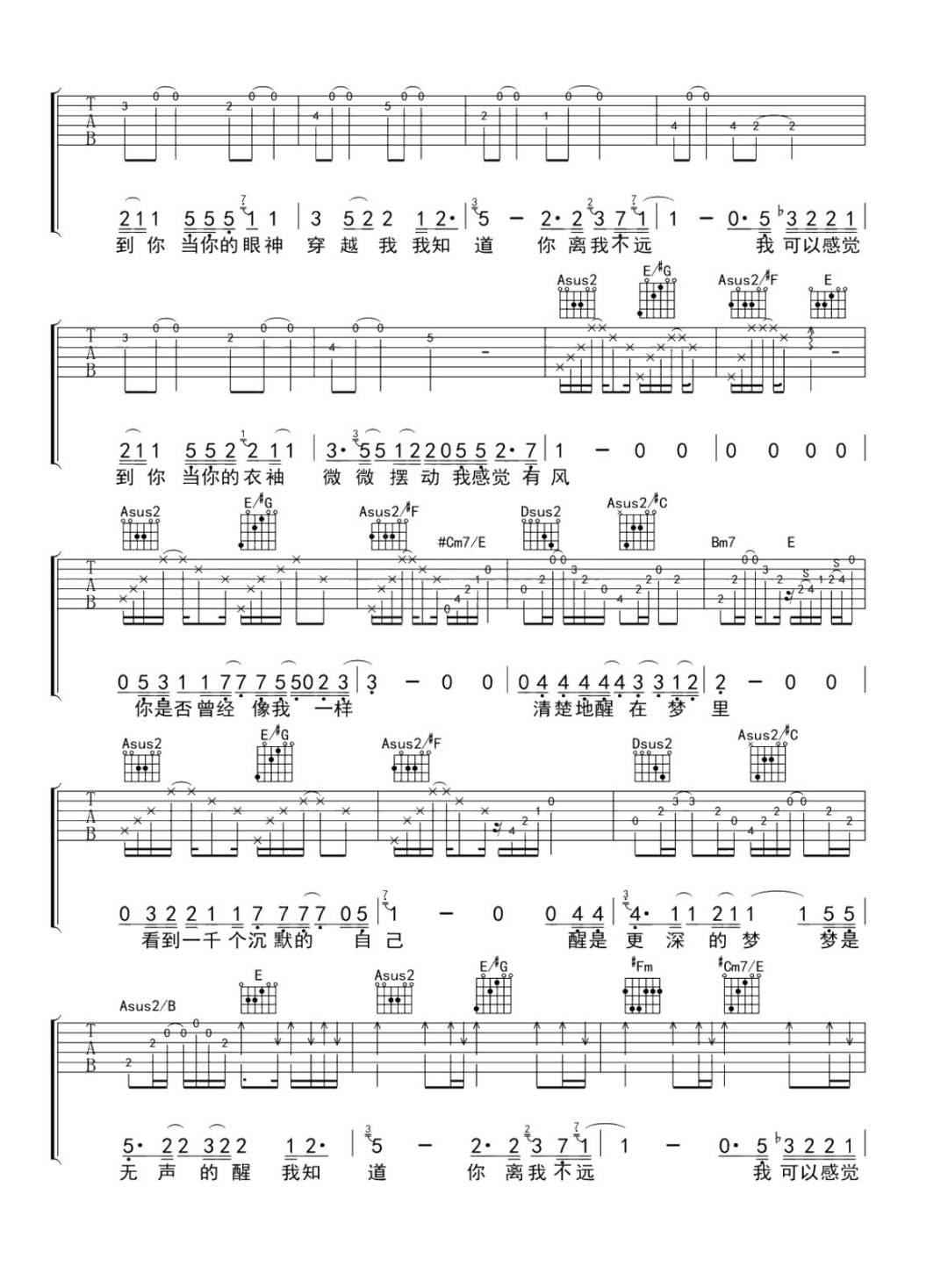 我知道你离我不远吉他谱2-陈楚生-A调指法