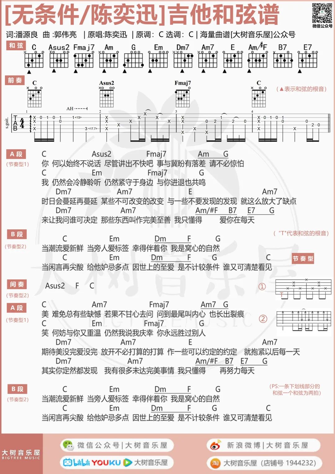 无条件吉他谱4-陈奕迅-C调指法