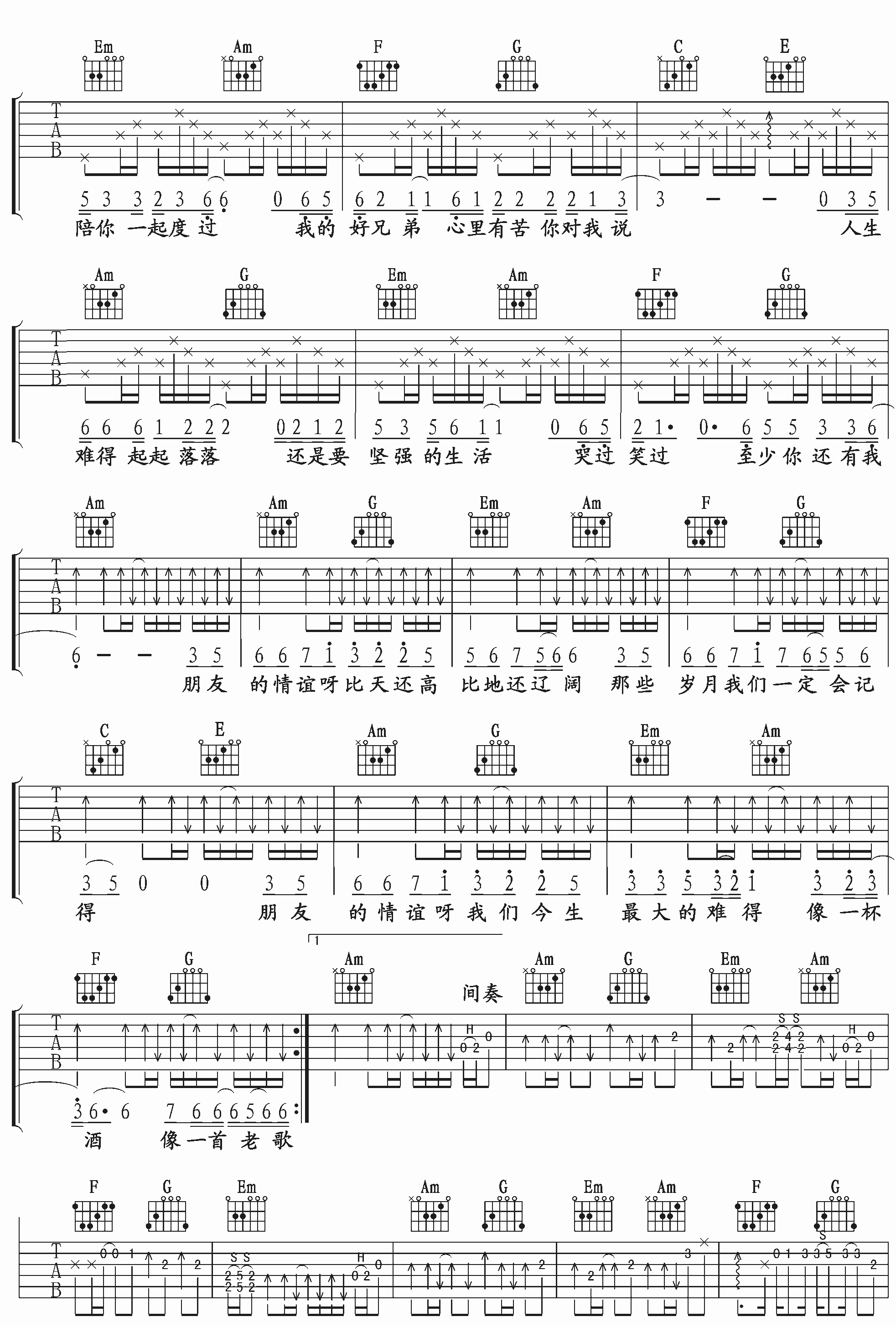 我的好兄弟吉他谱2-高进-C调指法