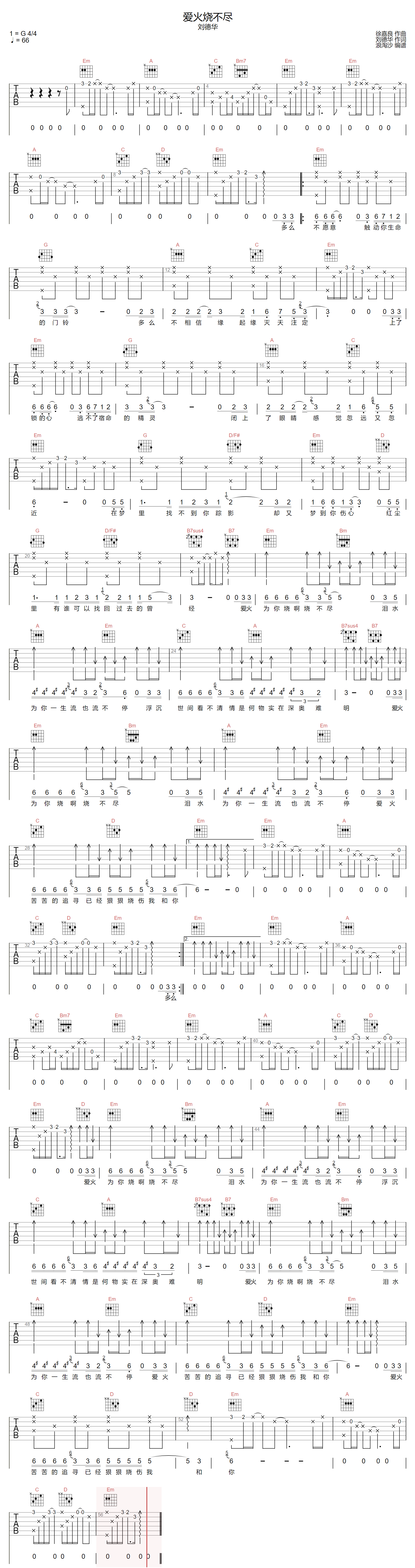 爱火烧不尽吉他谱-刘德华-G调指法