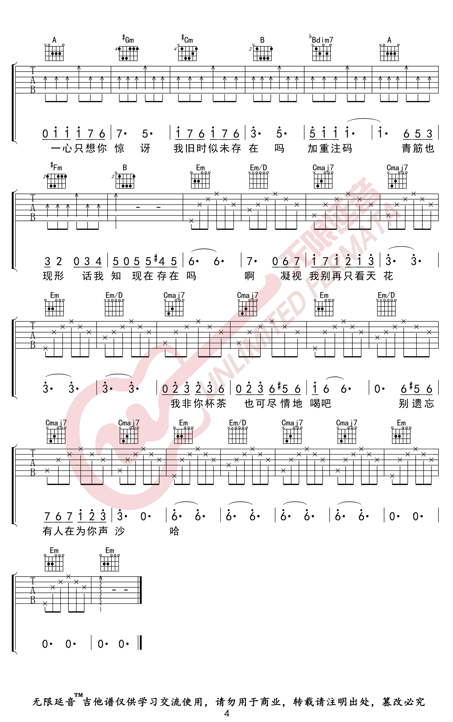 浮夸吉他谱4-陈奕迅-G调指法