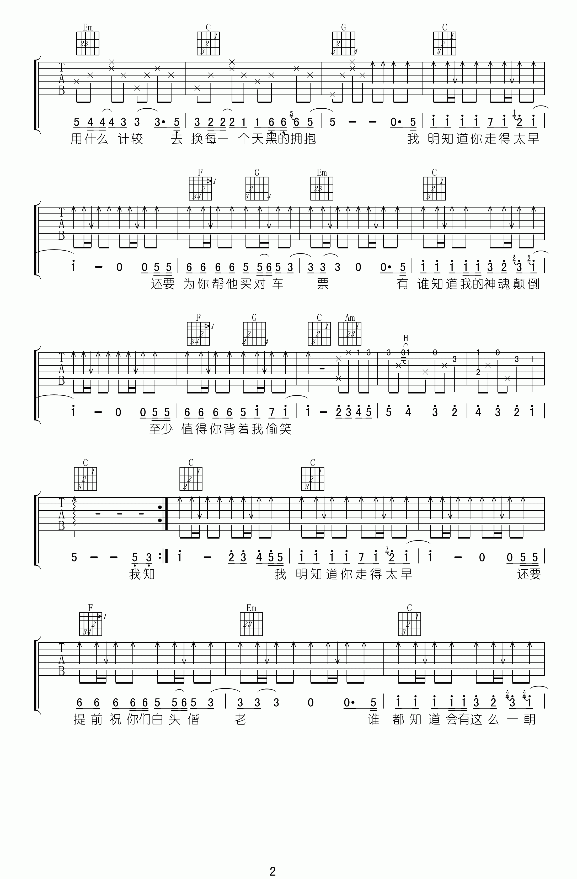 太早吉他谱2-刘允乐-C调指法