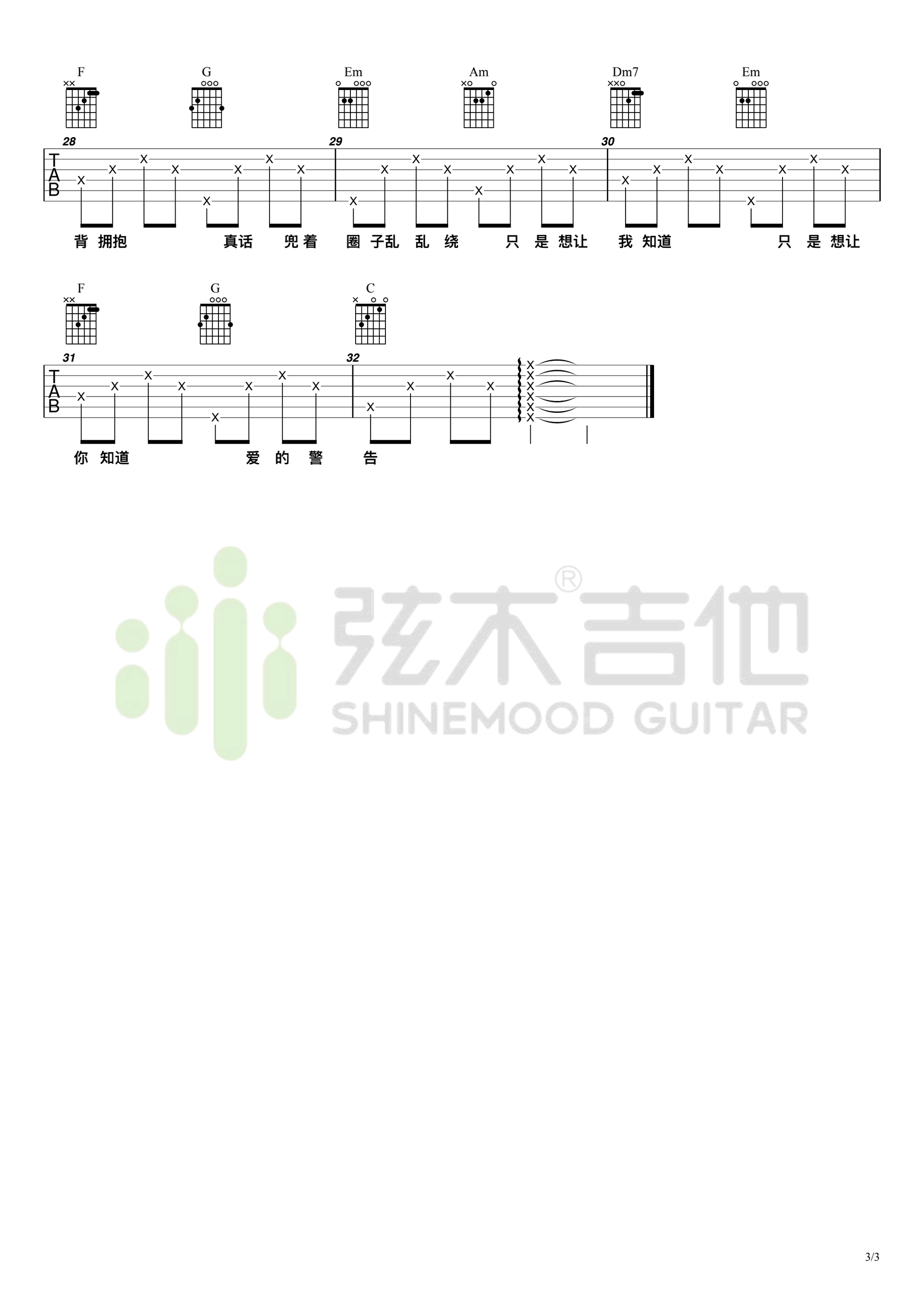 背对背拥抱吉他谱3-林俊杰-C调指法