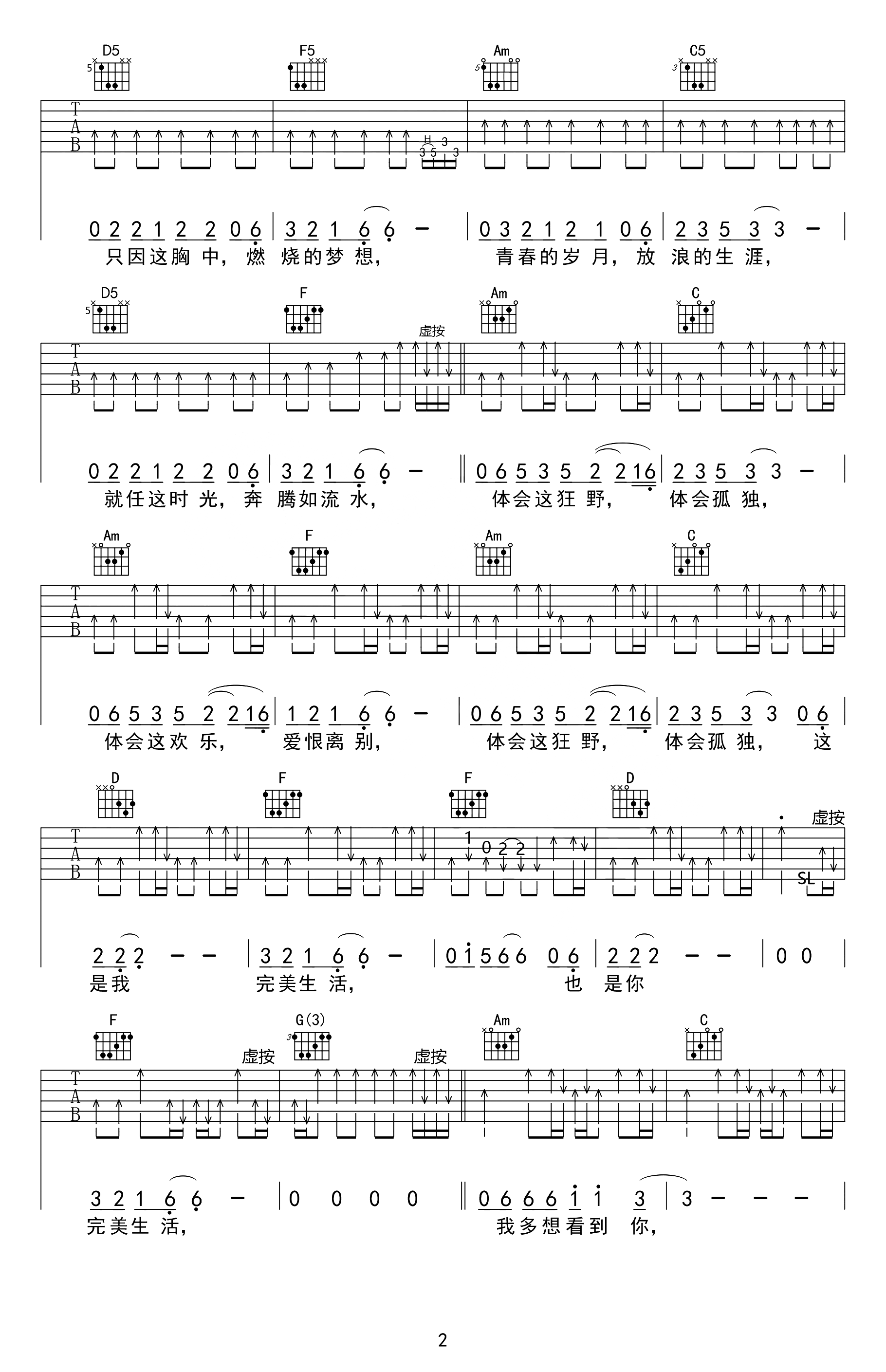 完美生活吉他谱2-许巍-C调指法