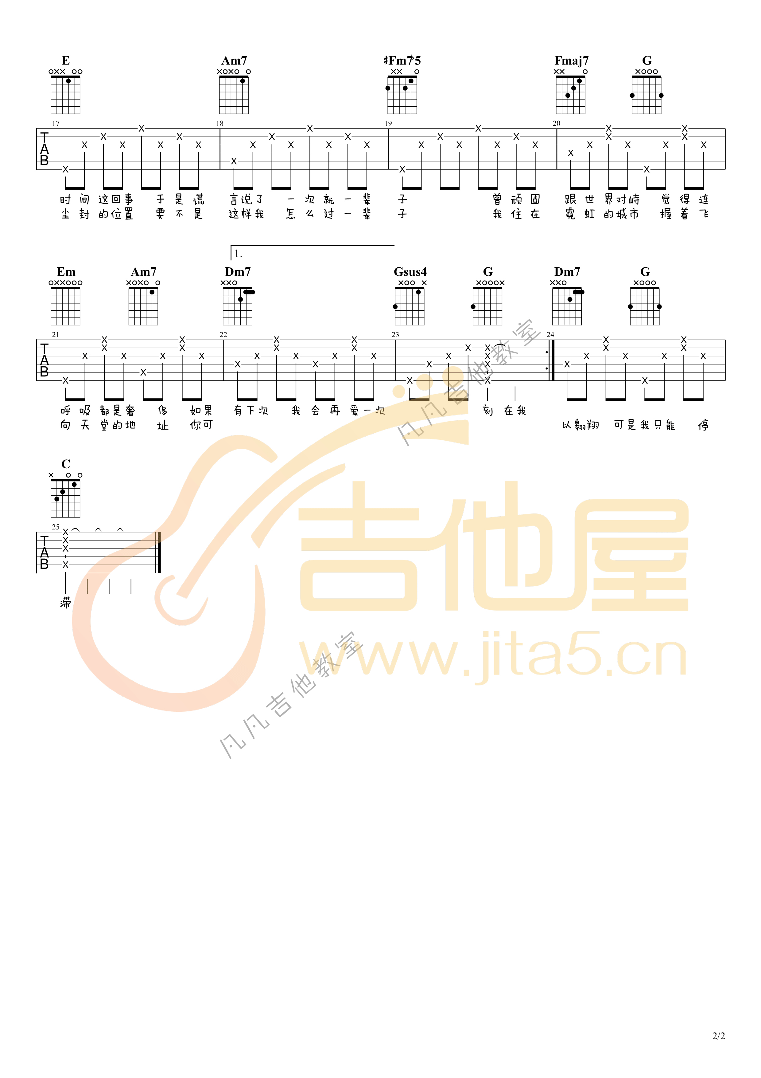 刻在我心底的名字吉他谱2-蔡依林-C调指法