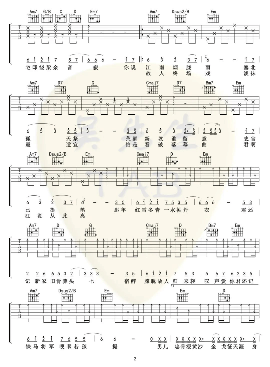 典狱司吉他谱2-音频怪物-G调指法