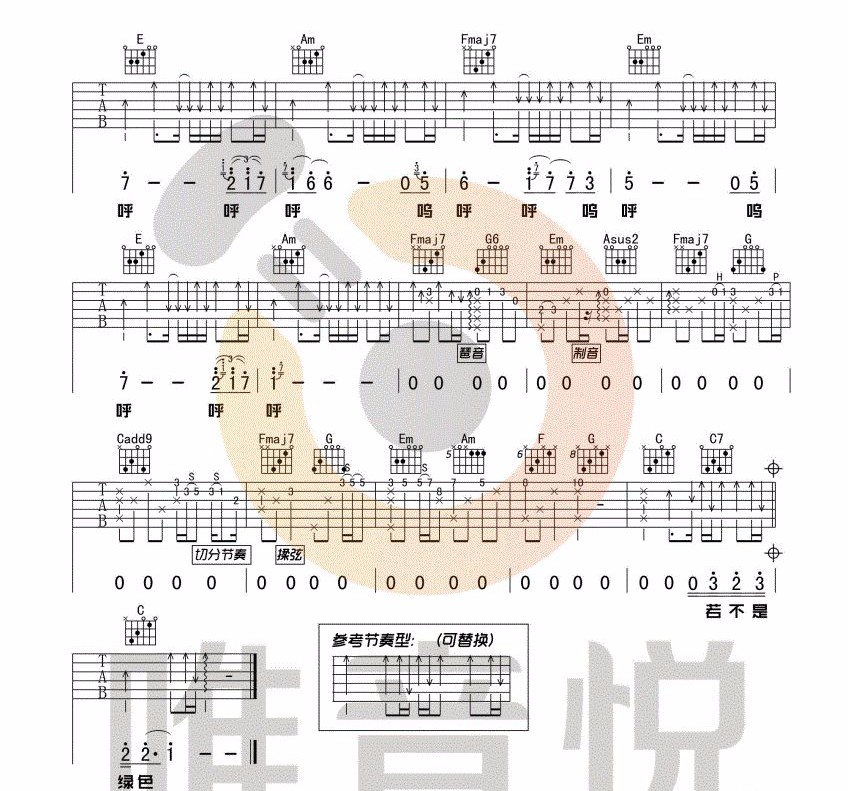 绿色吉他谱3-陈雪凝-C调指法