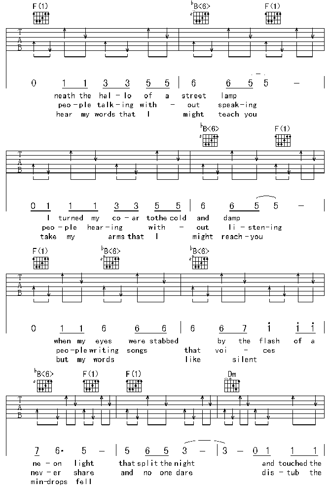 寂静之声吉他谱3-F调指法