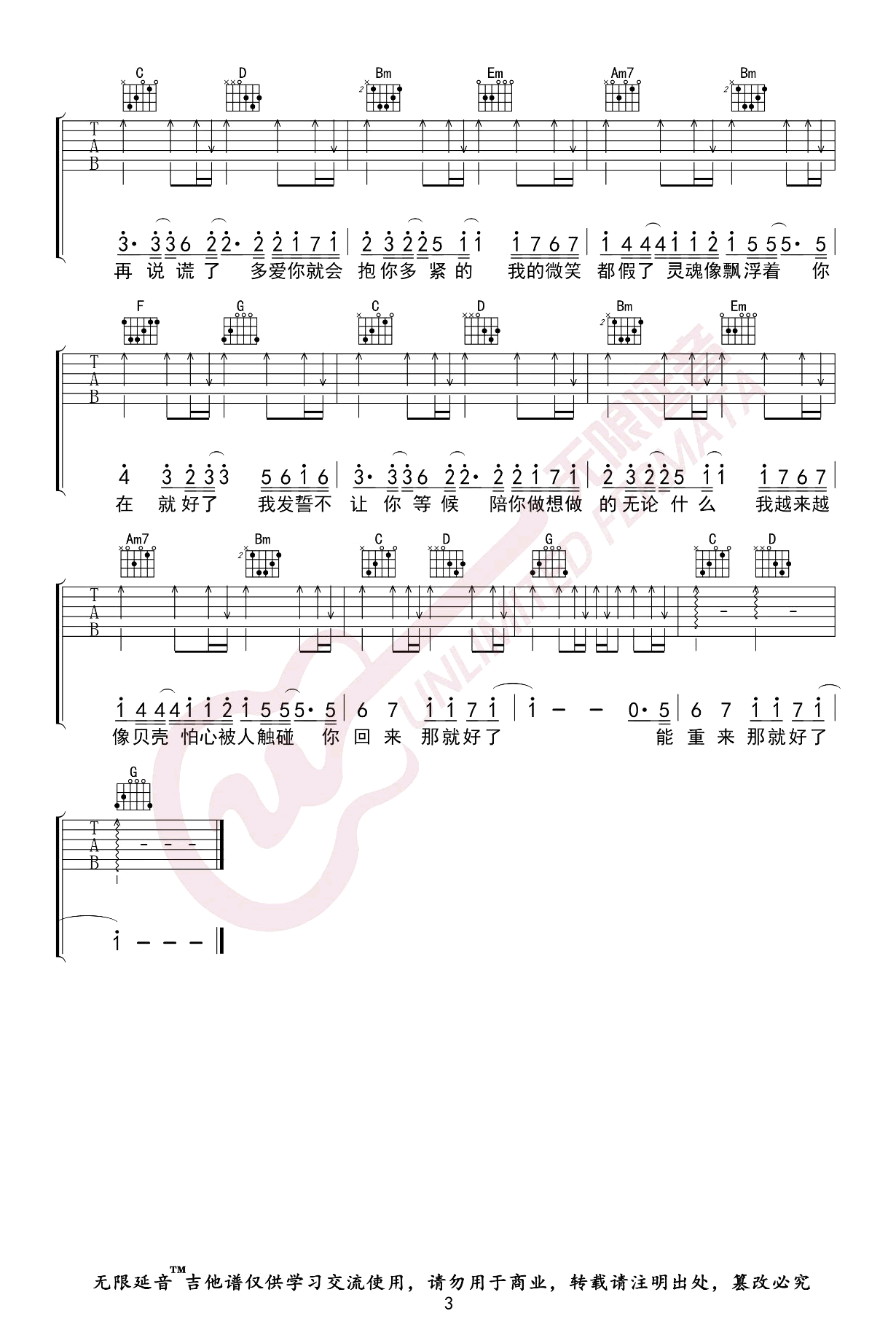 会呼吸的痛吉他谱3-梁静茹-G调指法