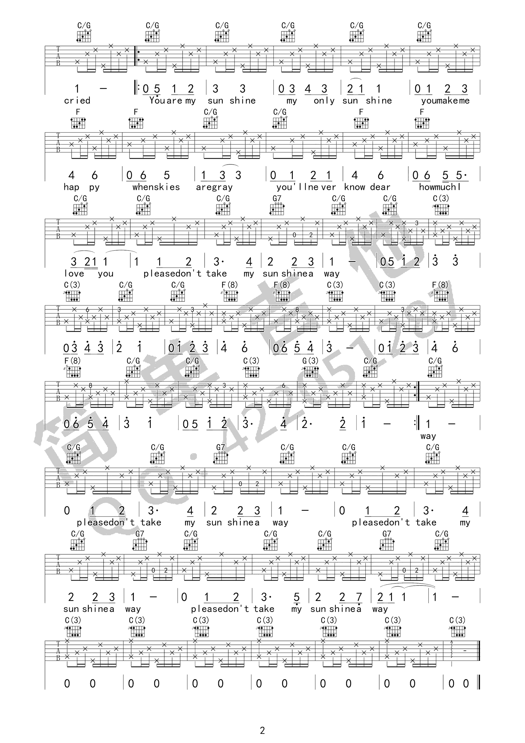 You-Are-My-Sunshine吉他谱2-C调指法