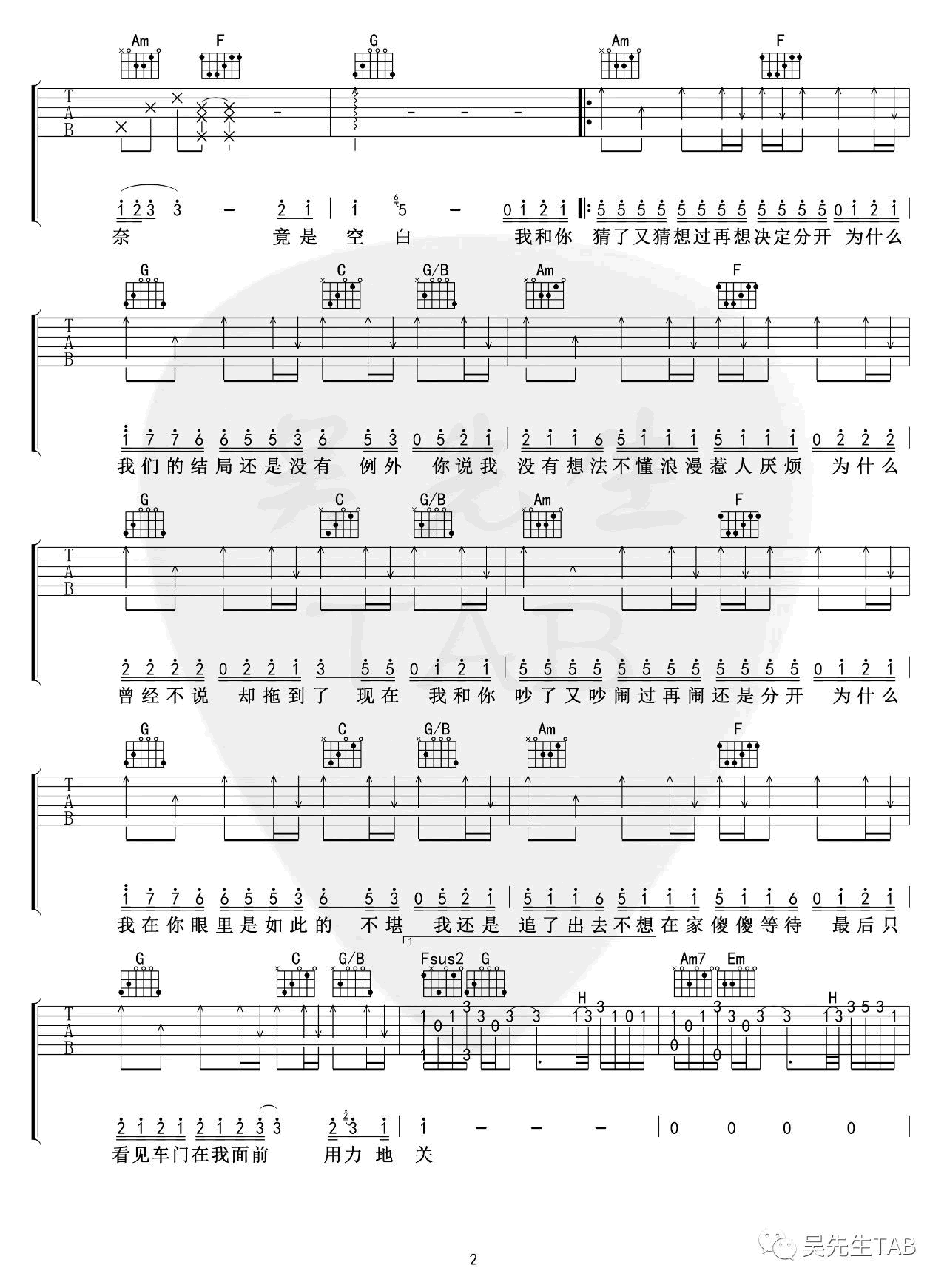 还是分开吉他谱2-张叶蕾-C调指法