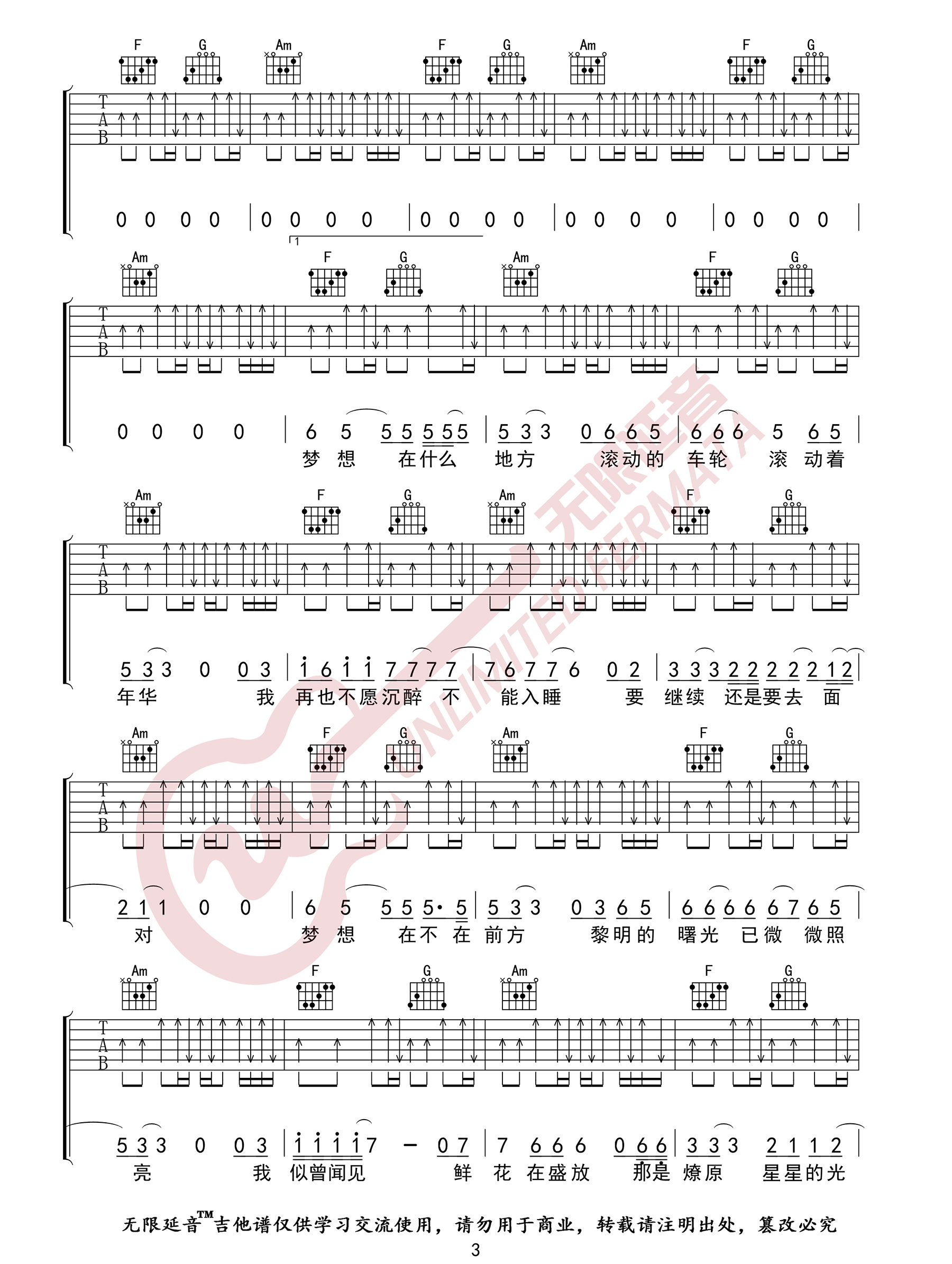 公路之歌吉他谱3-痛仰乐队-C调指法