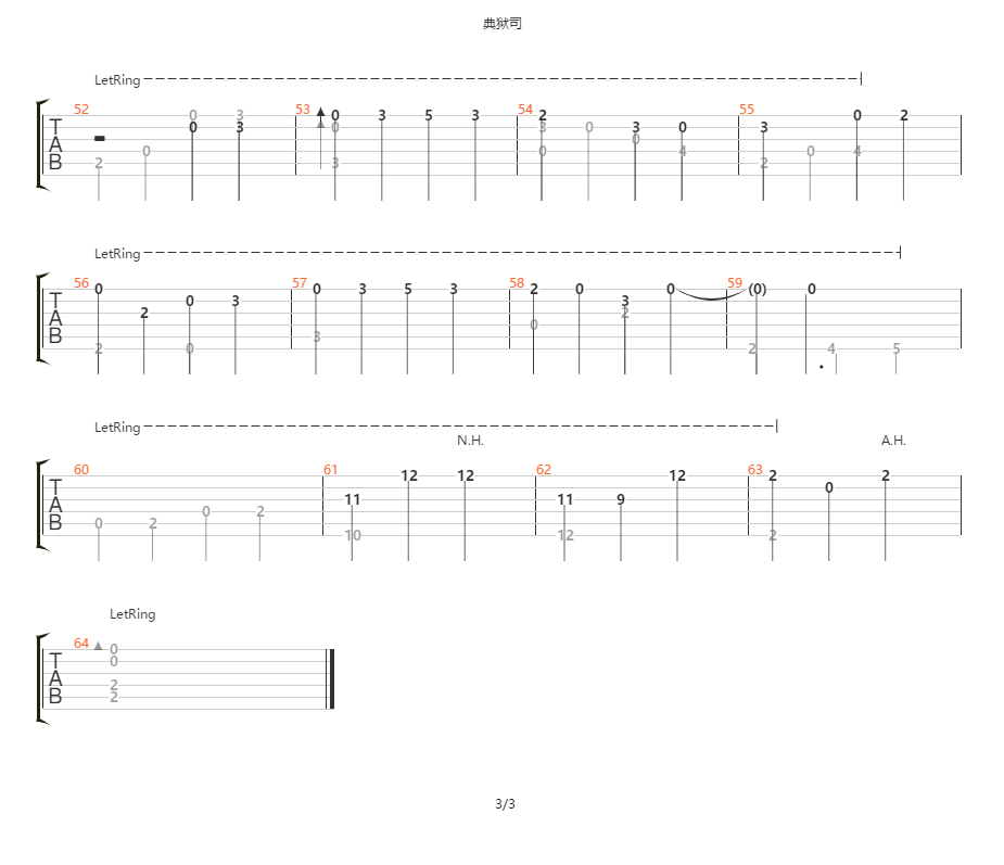 典狱司指弹吉他谱3-音频怪物