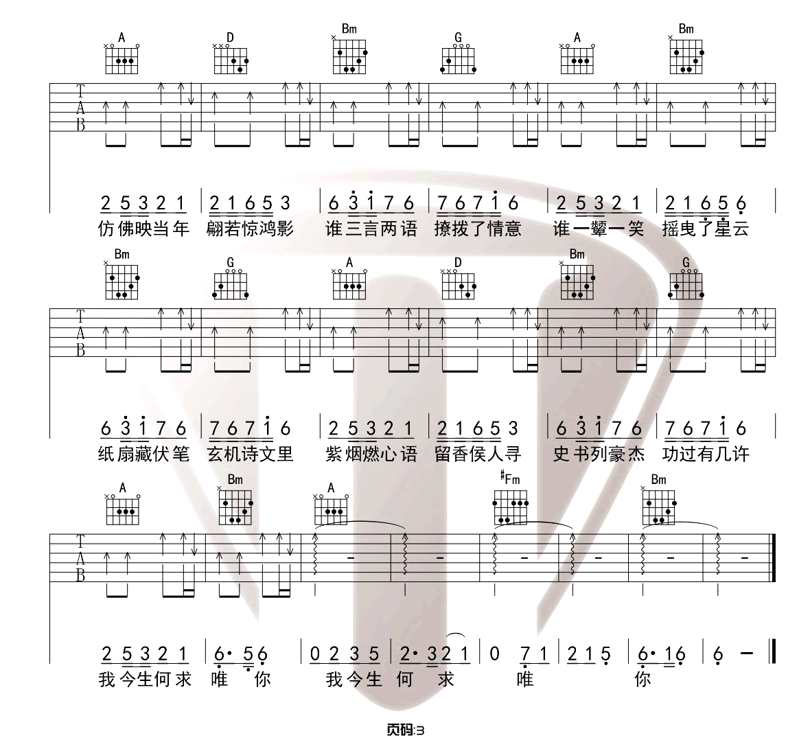 惊鸿一面吉他谱3-许嵩-C调指法